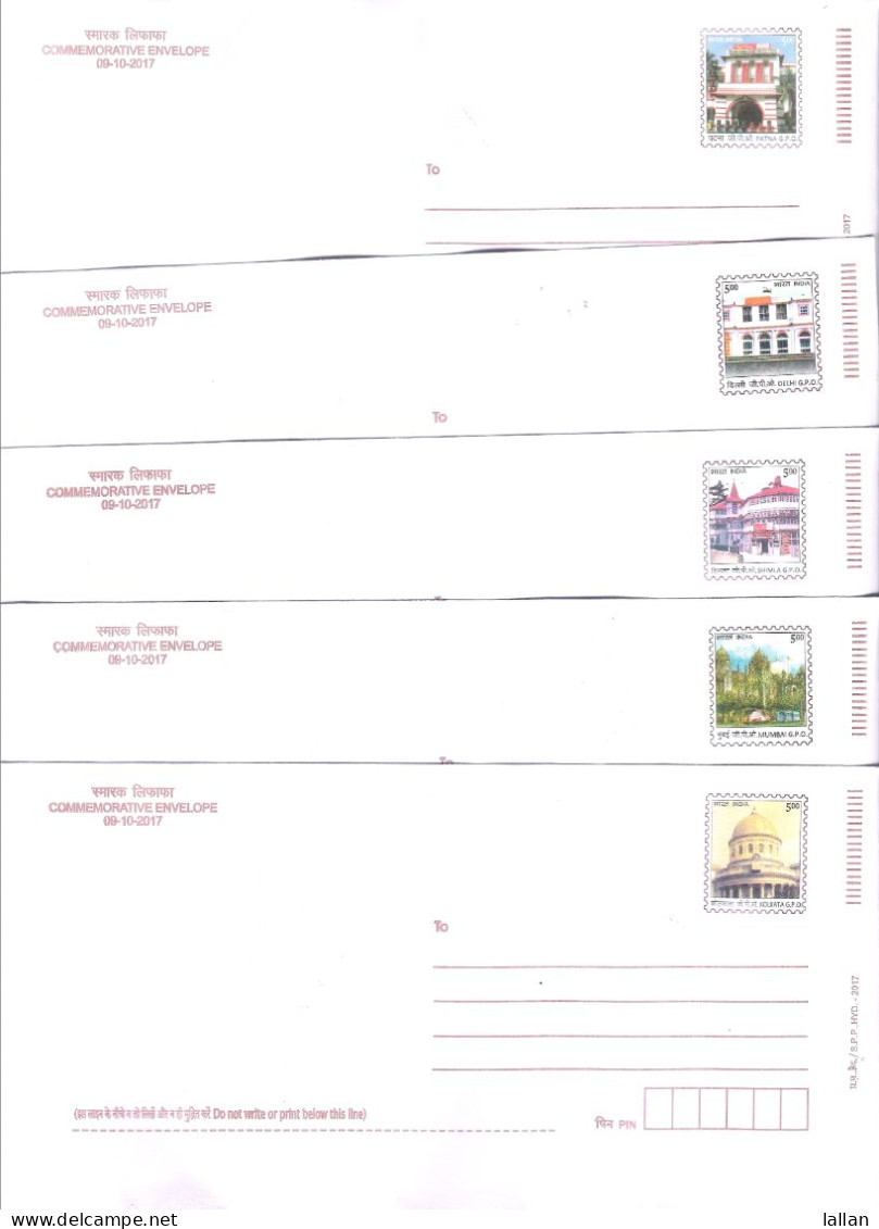 5-Different, Envelopes & Inland Letter Cards, Indian Heritage Post Office Buildings,2017 - Briefe U. Dokumente