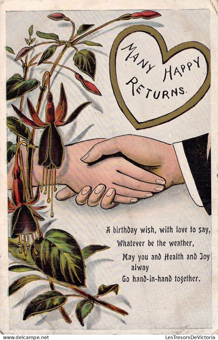 FLEURS - Illustration Non Signée - Poignée De Main - Many Happy Returns - Carte Postale Ancienne - Blumen