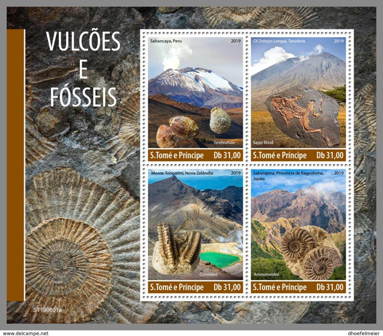 SAO TOME 2019 MNH Fossils Fossilien Fossiles M/S - OFFICIAL ISSUE - DH1948 - Fossili