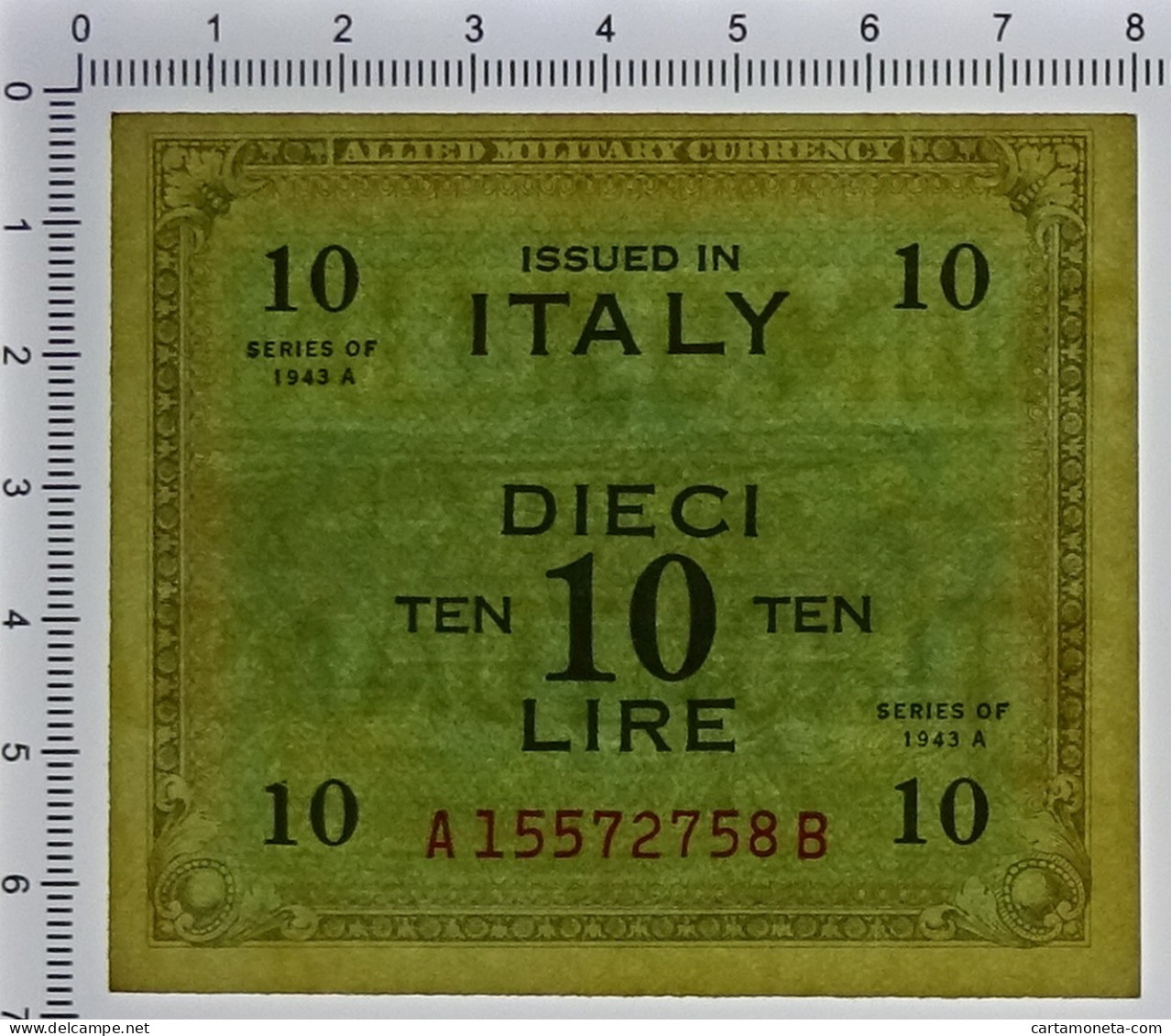 10 LIRE OCCUPAZIONE AMERICANA IN ITALIA BILINGUE FLC A-B 1943 A QFDS - Ocupación Aliados Segunda Guerra Mundial