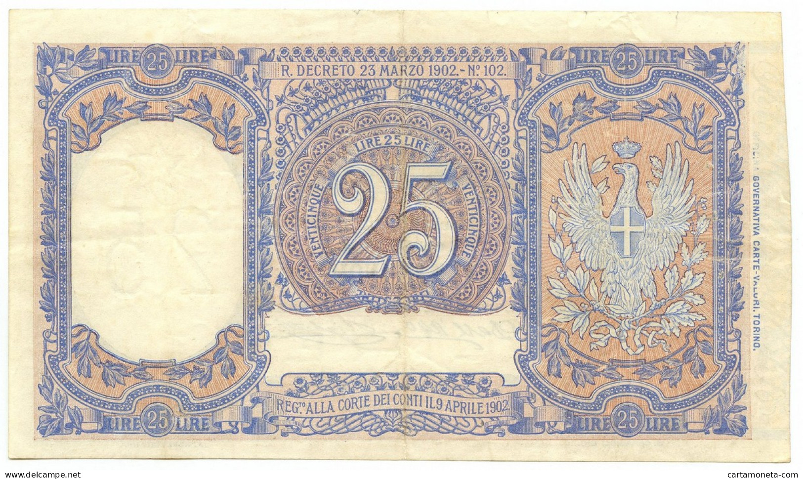 25 LIRE BIGLIETTO DI STATO EFFIGE VITTORIO EMANUELE III 23/03/1902 BB/SPL - Regno D'Italia – Other