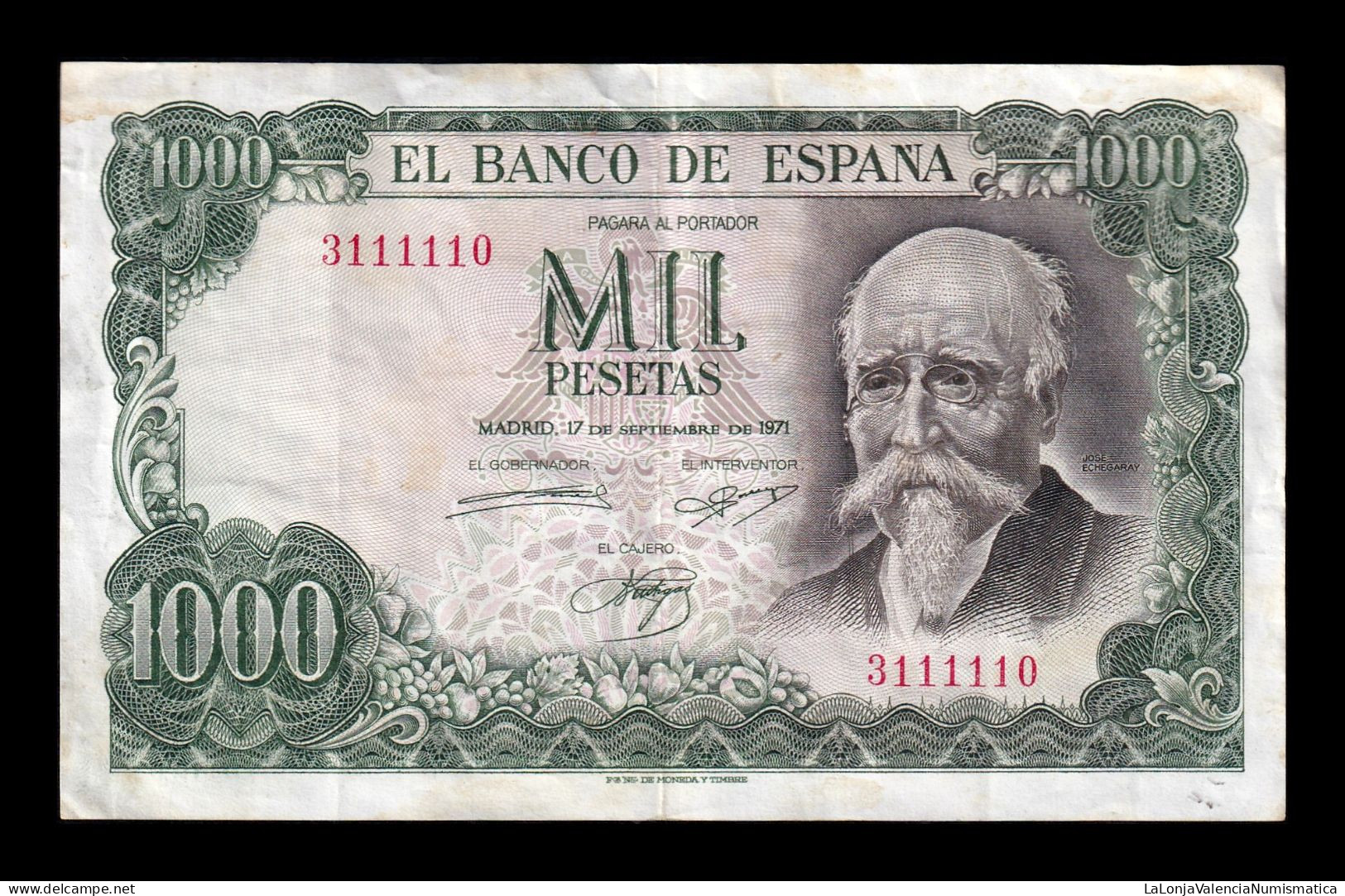 España Spain 1000 Pesetas José Echegaray 1971 Pick 154 Sin Serie Mbc Vf - 1000 Pesetas