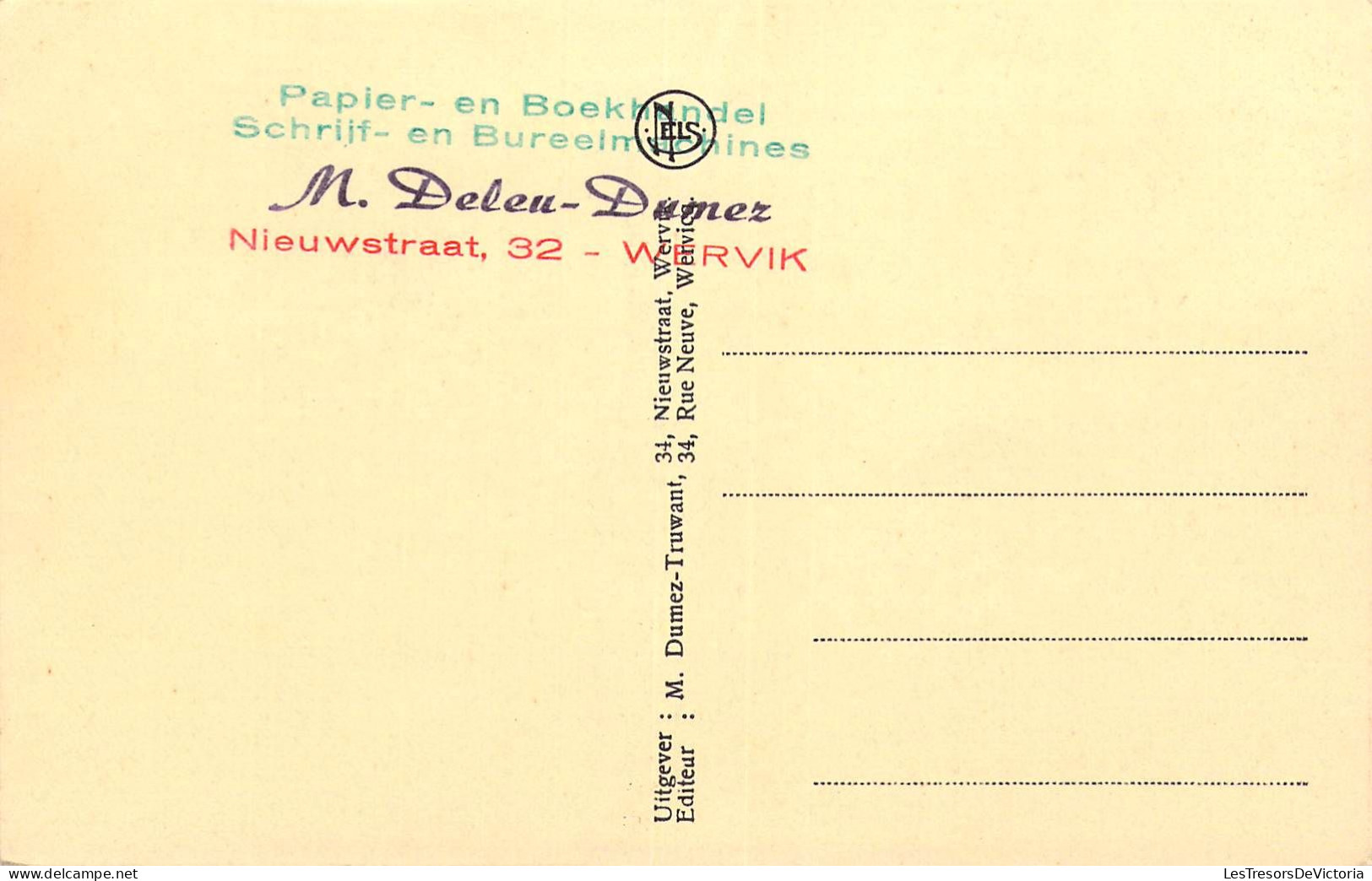 BELGIQUE - WERVIK - Rue Des Pigeons - Editeur M Dumez Truwant - Carte Postale Ancienne - Wervik