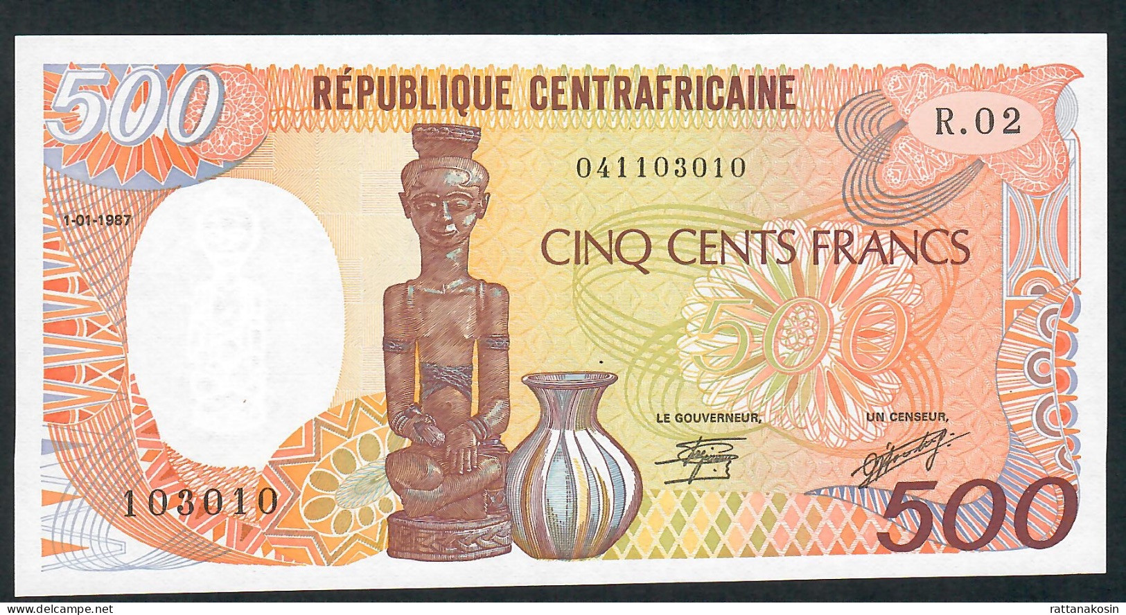 C.A.R. CENTRAL AFRICAN REPUBLIC P14c 500 FRANCS 1.1.1987  UNC. - Centrafricaine (République)