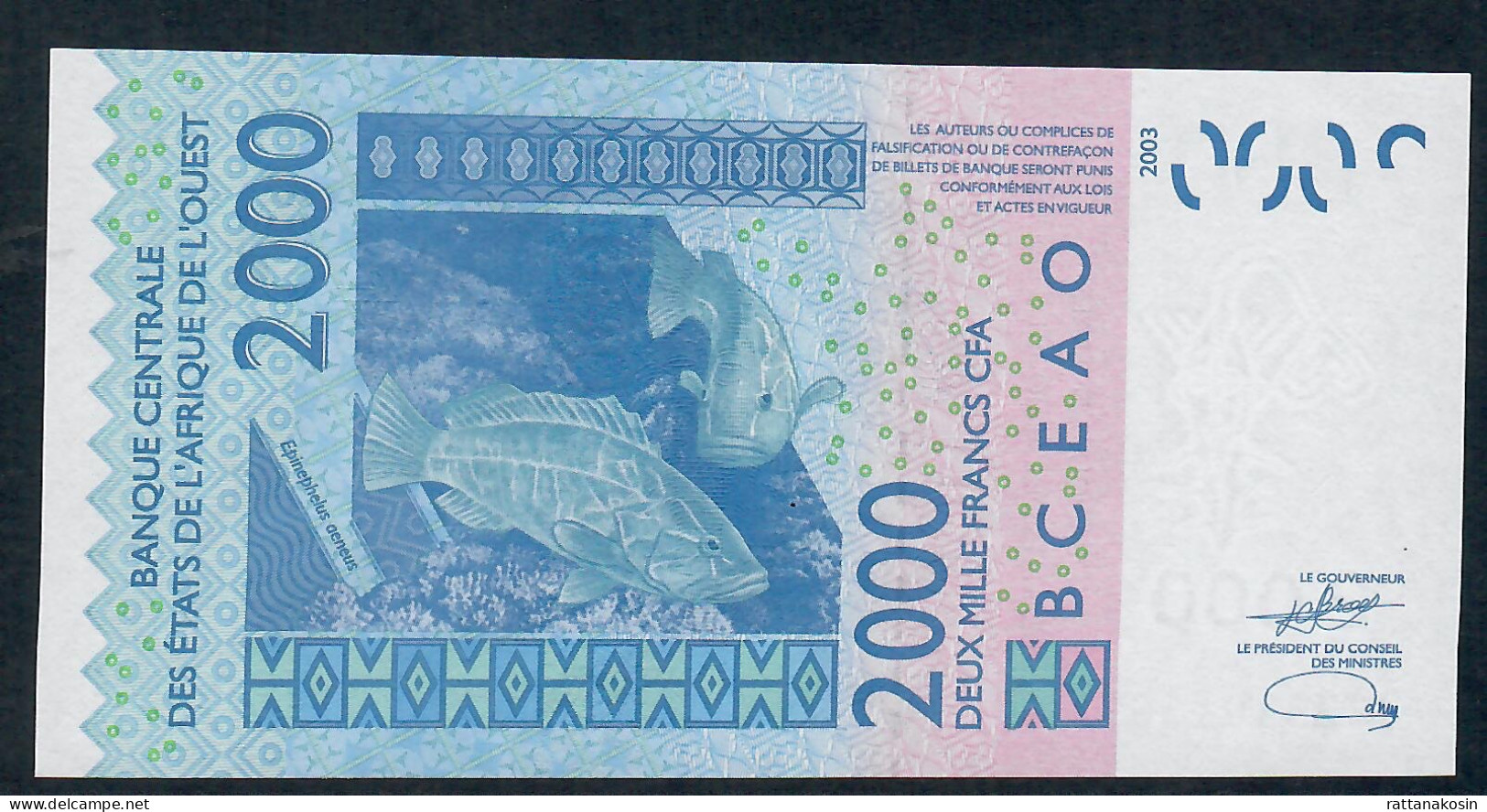 W.A.S.  IVORY COAST P116Aw  2000 FRANCS(20)23 2023 Signature 46 UNC. - Estados De Africa Occidental