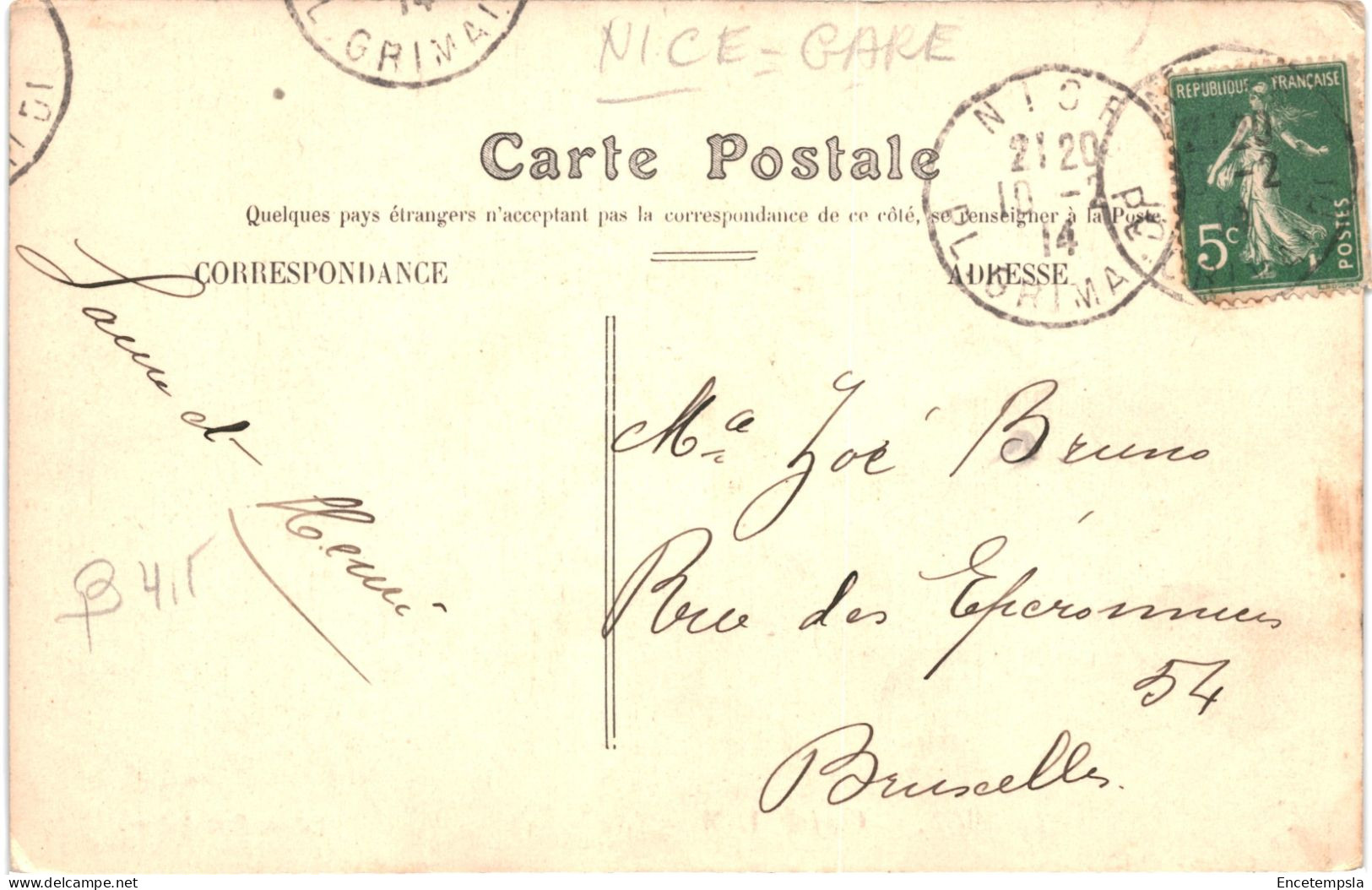 CPA  Carte Postale France Nice  Gare 1914   VM68822 - Schienenverkehr - Bahnhof