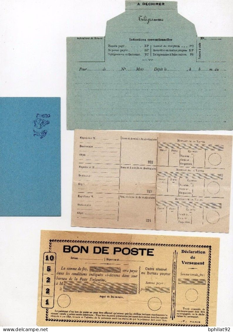 !!! POSTE ENFANTINE : LOT DE DOCUMENTS DIFFERENTS. MANDAT POSTE, TELEGRAMME... - Briefe U. Dokumente