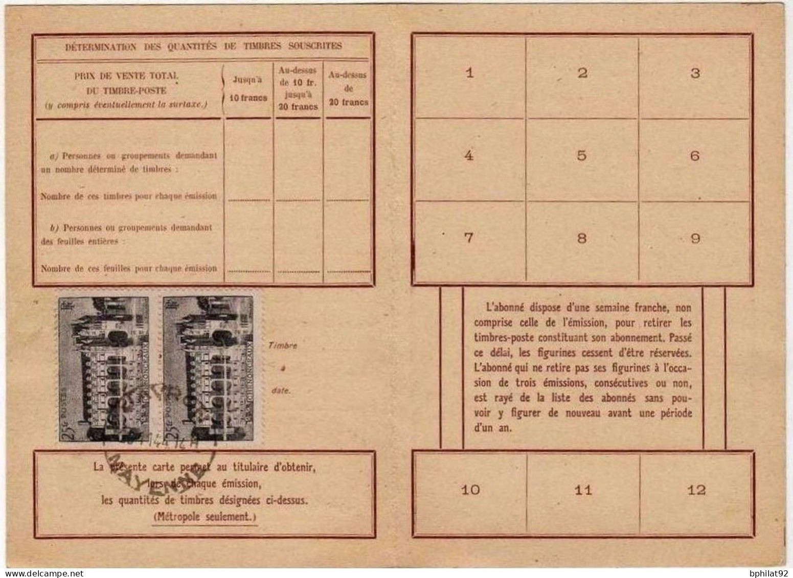 !!! CARTE D'ABONNEMENT AFFRANCH CHENONCEAU - Brieven En Documenten