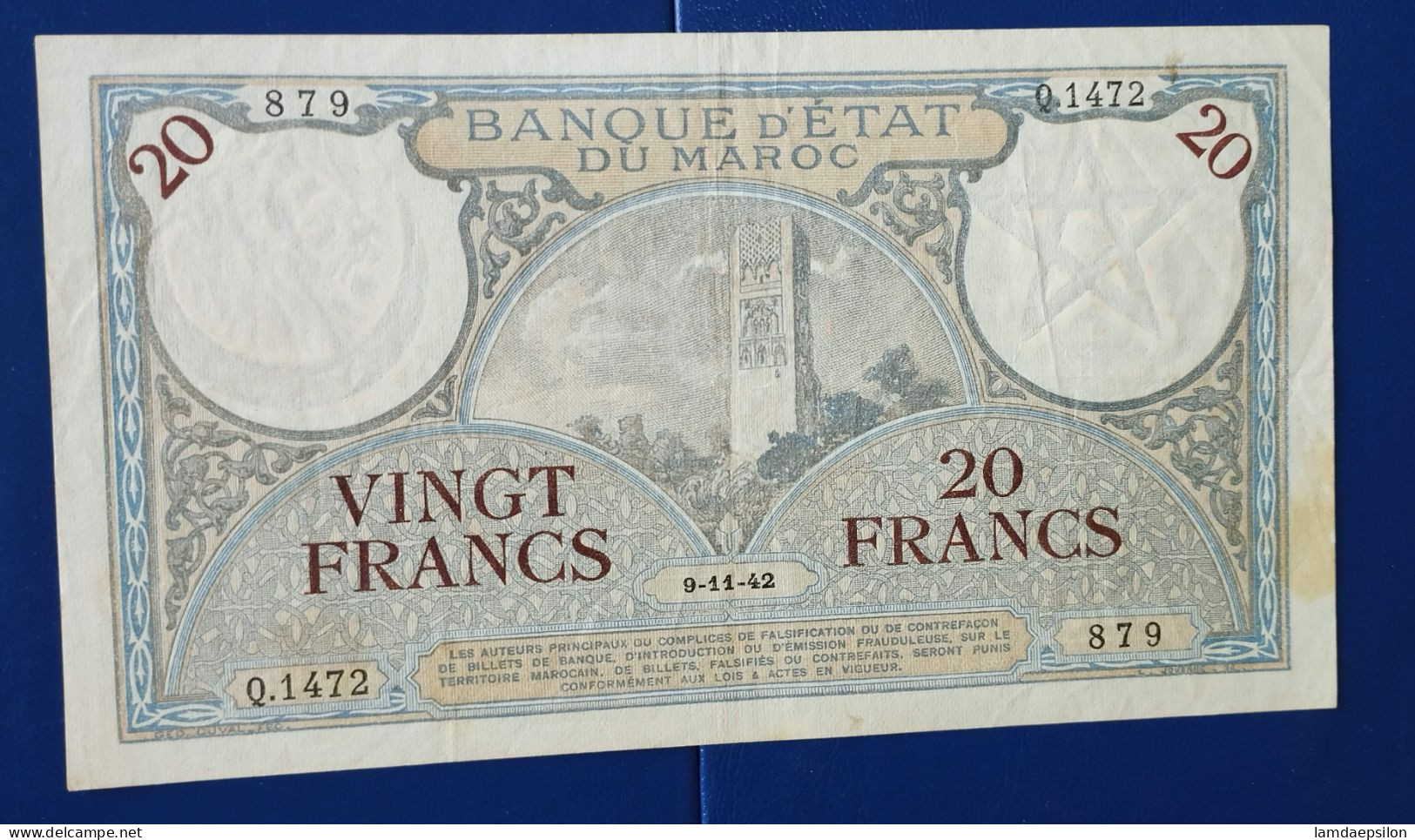 BANQUE D'ETAT DU  MAROC MOROCCO 20 FRANCS 1942 EXCELLENT ETAT RARE - Maroc