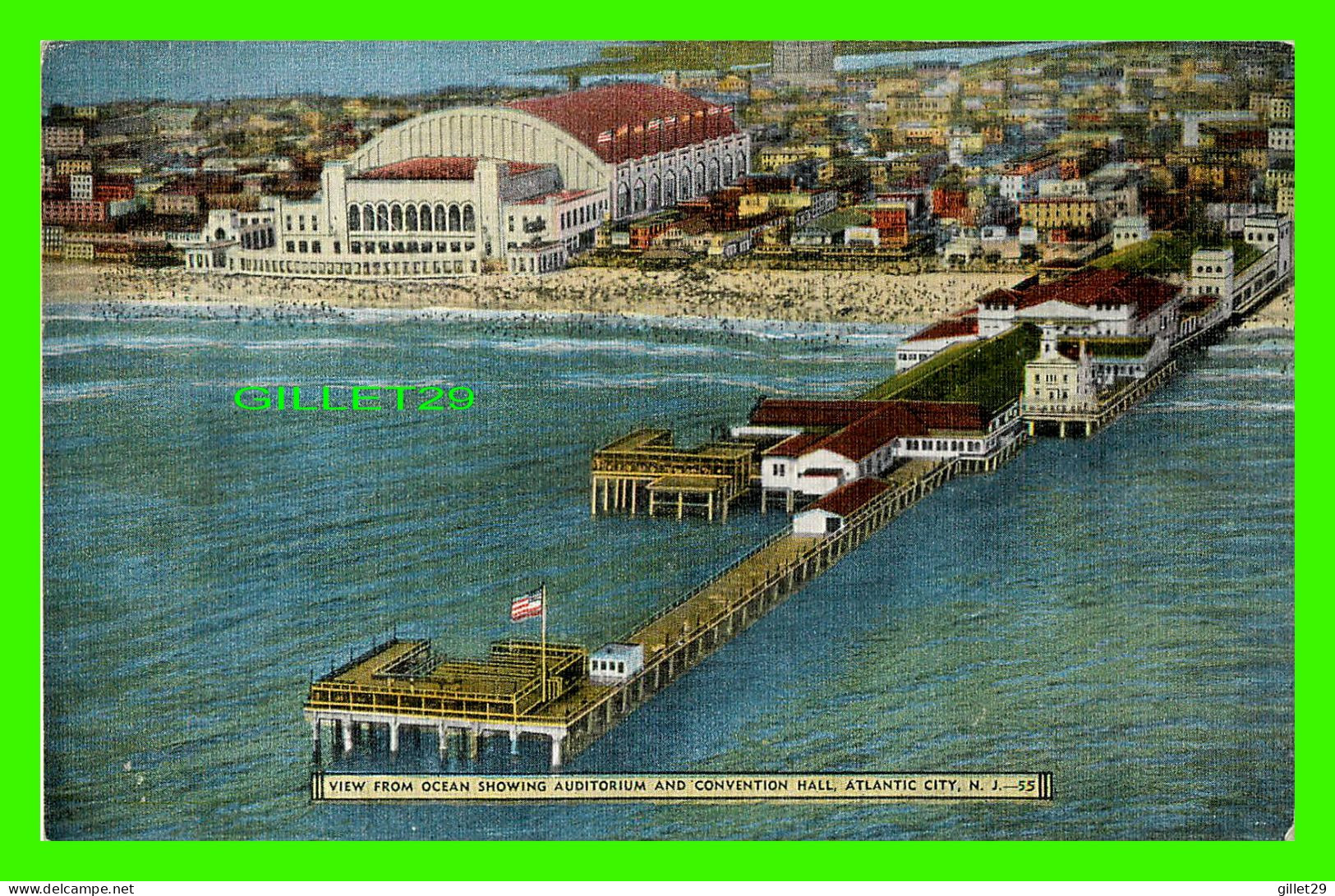 ATLANTIC CITY, NJ - VIEW FROM OCEAN SHOWING AUDITORIUM AND CONVENTION HALL - E. C. KROPP CO - - Atlantic City