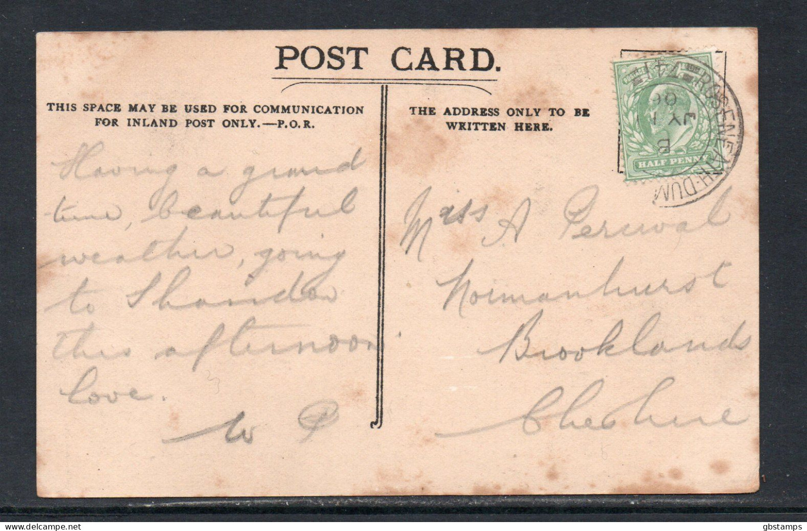 1906 The Ferry Inn Roseneath From The Pier Dunbartonshire Part Roseneath Cancel Post Free(UK) - Dunbartonshire