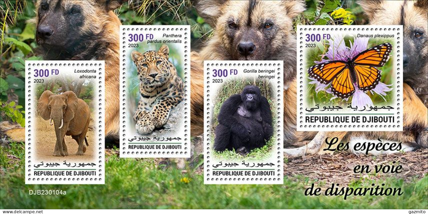 Djibouti 2023, Animals In Danger, Elephant, Gorilla, Butterfly, Leopard, 4val In BF - Gorilas