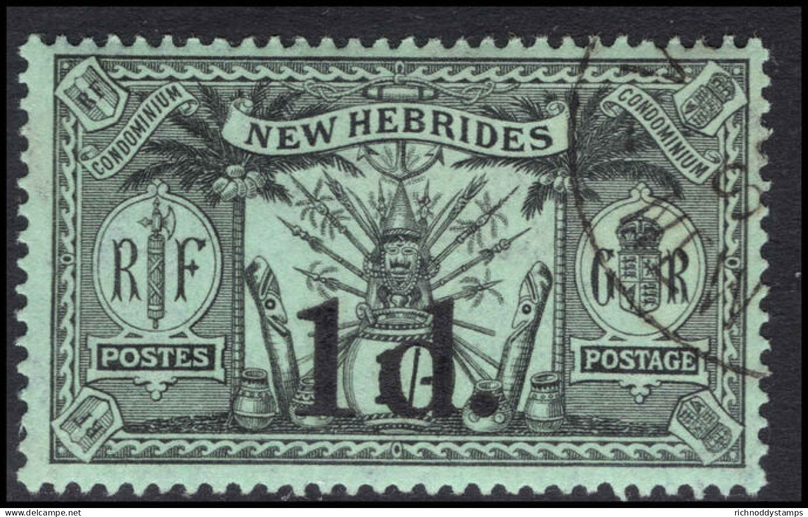 New Hebrides 1920-21 1d On 1s Black On Green Fine Used. - Usados