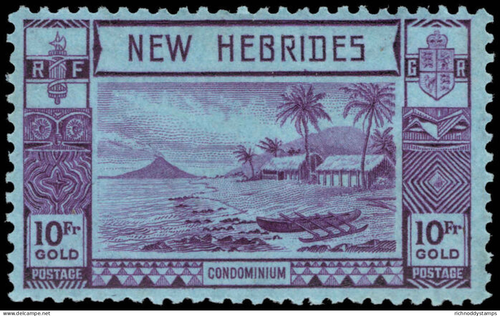 New Hebrides 1938 10f Violet On Blue Lightly Mounted Mint. - Unused Stamps