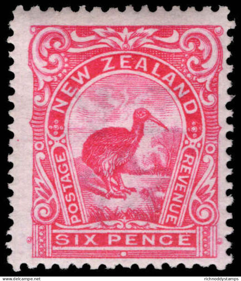 New Zealand 1907-08 6d Carmine-pink Perf 14x15 Lightly Mounted Mint. - Unused Stamps