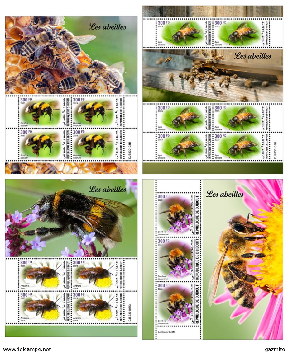 Djibouti 2023, Animals, Bees, 4val Sheetlets - Abeilles