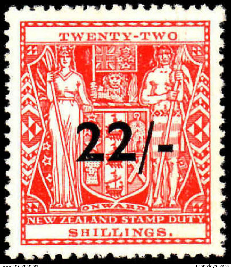 New Zealand 1940-58 22/- On 22sh Scarlet Inverted Watermark Postal Fiscal Fine Mint Lightly Hinged... - Neufs