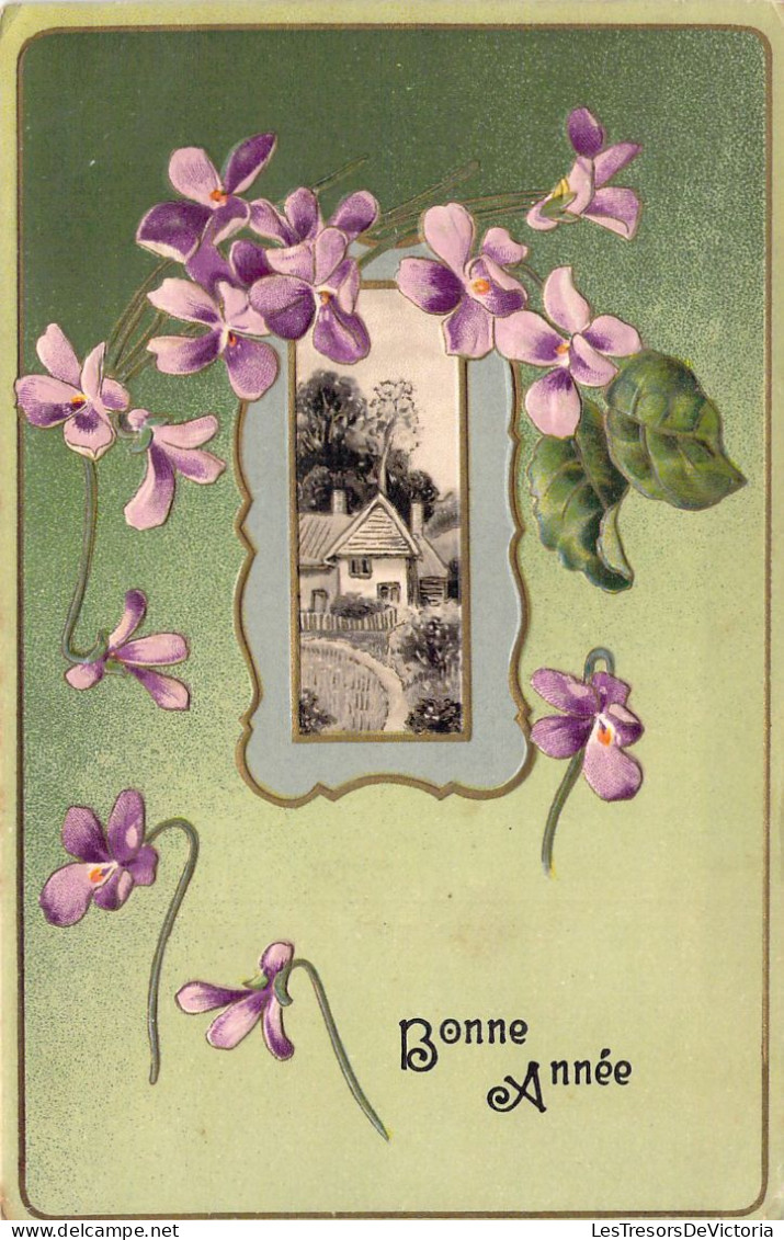 FLEURS - Fleurs Violettes - Bonne Année - Illustration Non Signée - Carte Postale Ancienne - Blumen