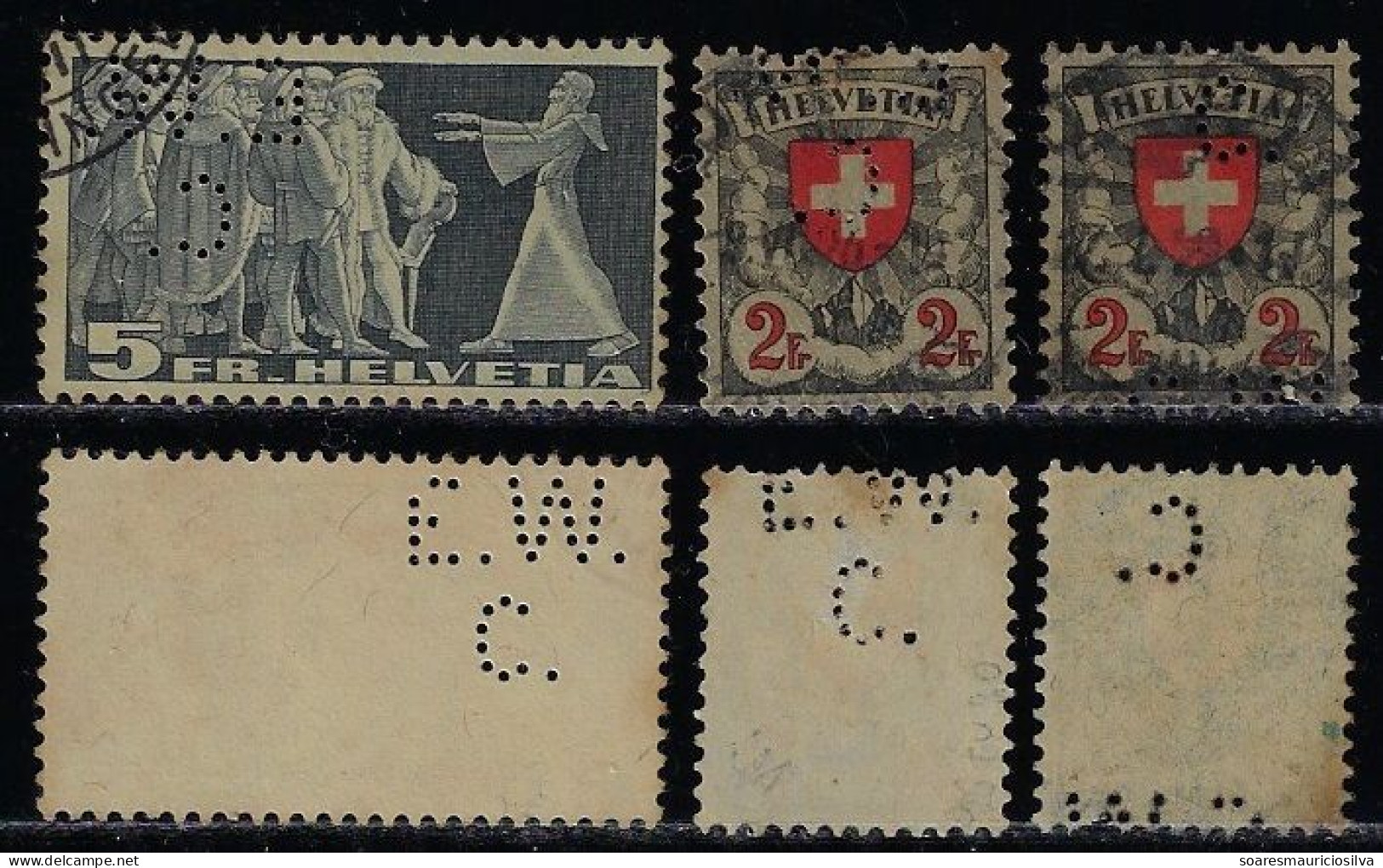 Switzerland 1894/1940 3 Stamp With Perfin E.W./C. By Escher-Wyss & Co Machine Factory In Zurich Lochung Perfore - Perfin
