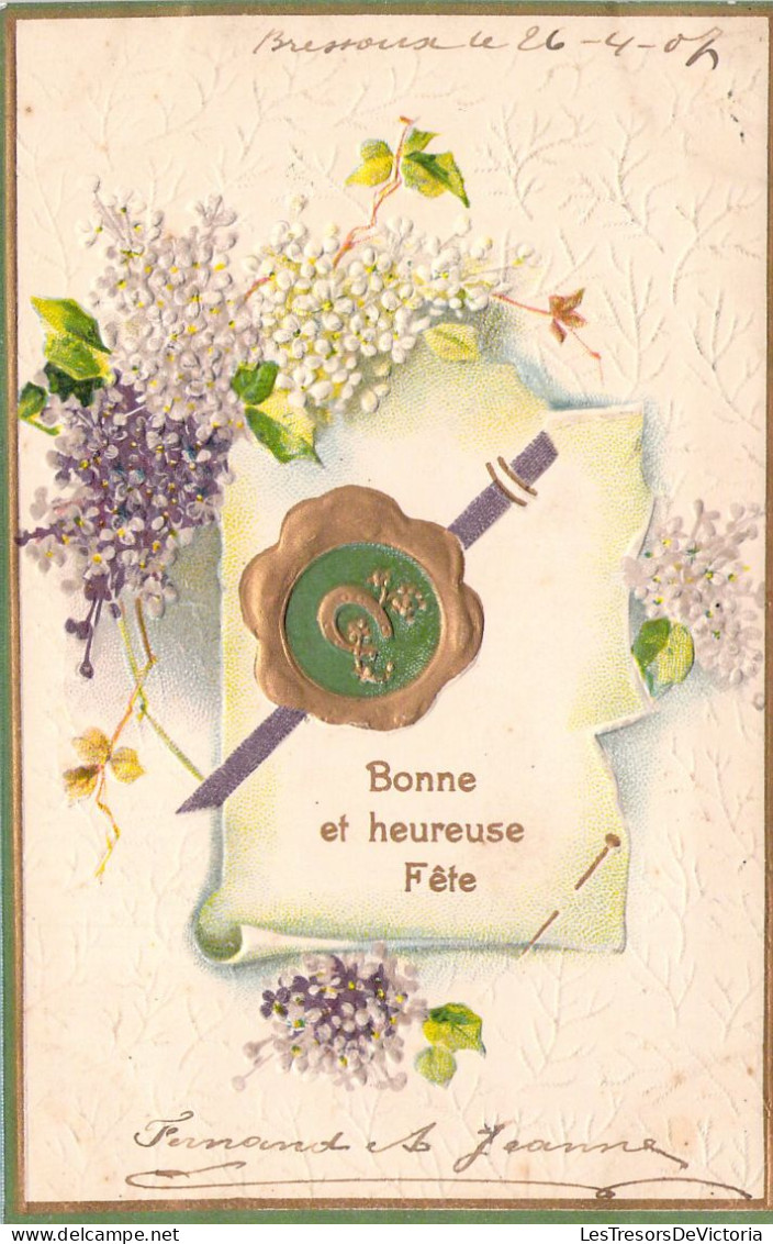 FLEURS - Bonne Et Heureuse Fête - Lilas - Illustration Non Signée - Carte Postale Ancienne - Flores