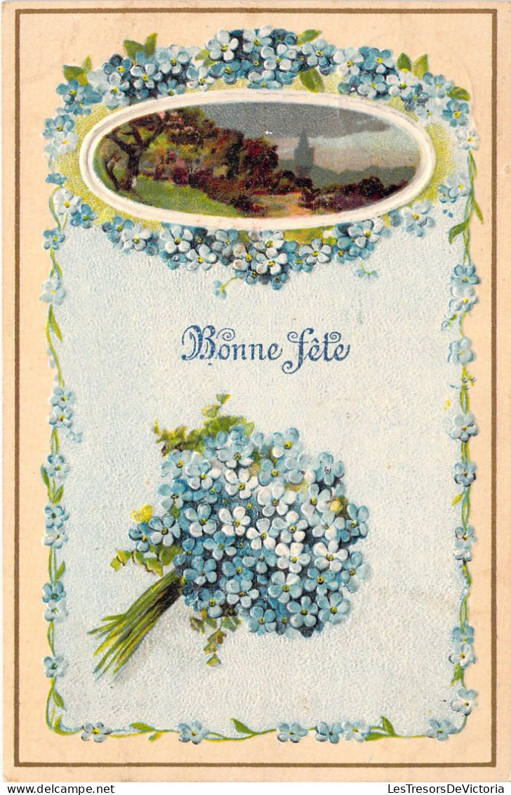 FLEURS - Bonne Fête - Village - Myosotis - Illustration Non Signée - Carte Postale Ancienne - Fleurs