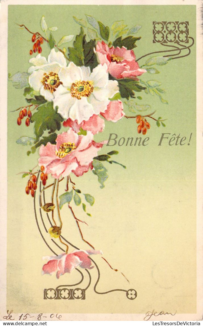 FLEURS - Bonne Fête -  Rose - Illustration Non Signée - Carte Postale Ancienne - Flores