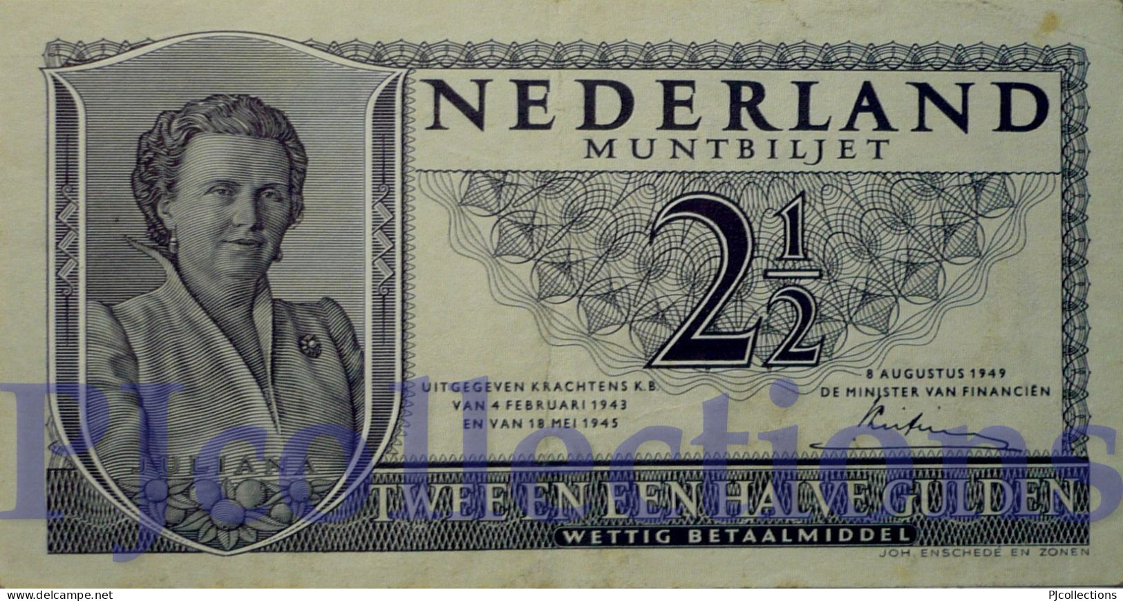 NETHERLAND 2,5 GULDEN 1949 PICK 73 XF LOW AND GOOD SERIAL NUMBER " 1PU 000050" - 2 1/2 Gulden