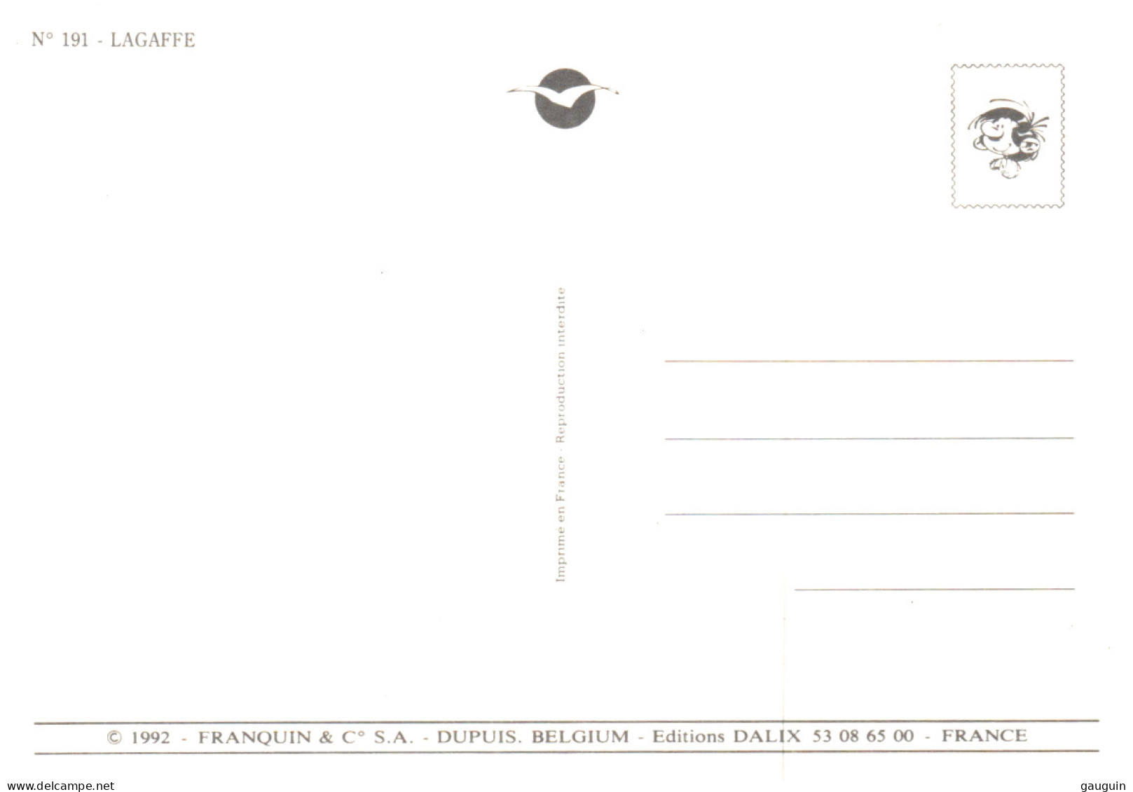 CPM - BD "LAGAFFE" - FRANQUIN - Dupuis - Edition Dalix / N°191 - Bandes Dessinées