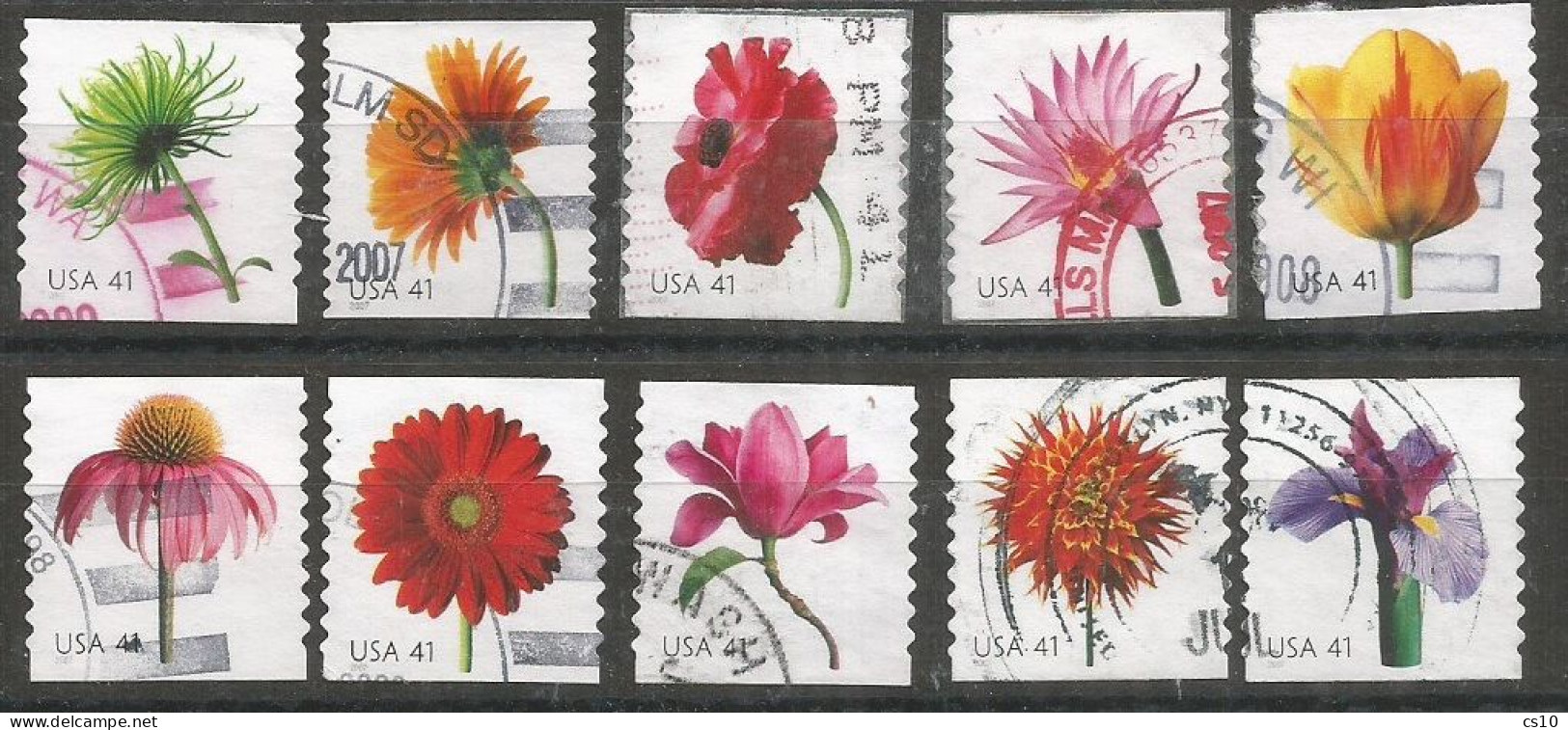 USA 2007 Garden's Flowers Beautiful Blooms Cpl 10v Set Coil Sc.#4166/75  - VFU Very Fine Used Condition - Full Years