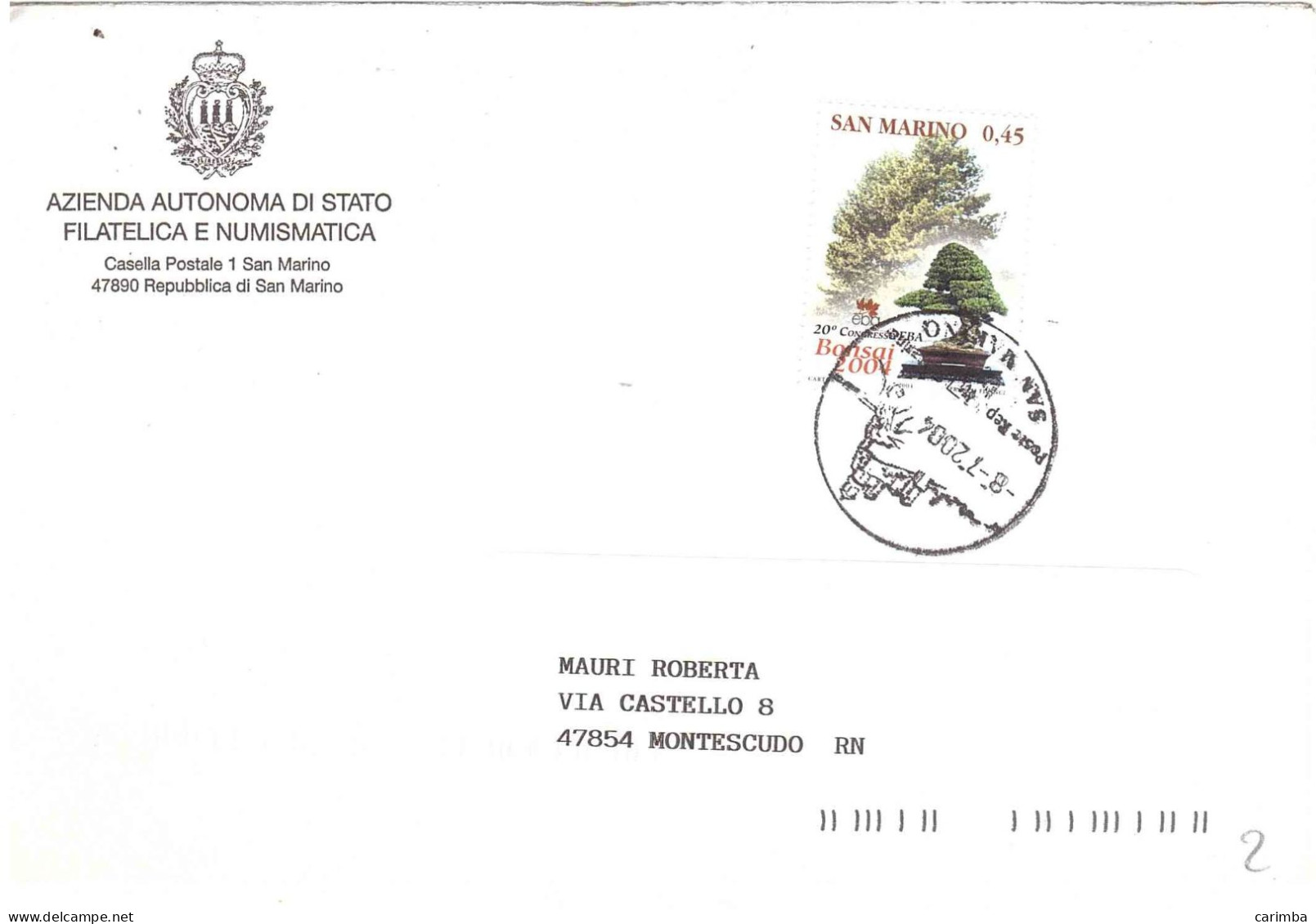 SAN MARINO 2004 €0,45 BONSAI 2004 - Cartas & Documentos