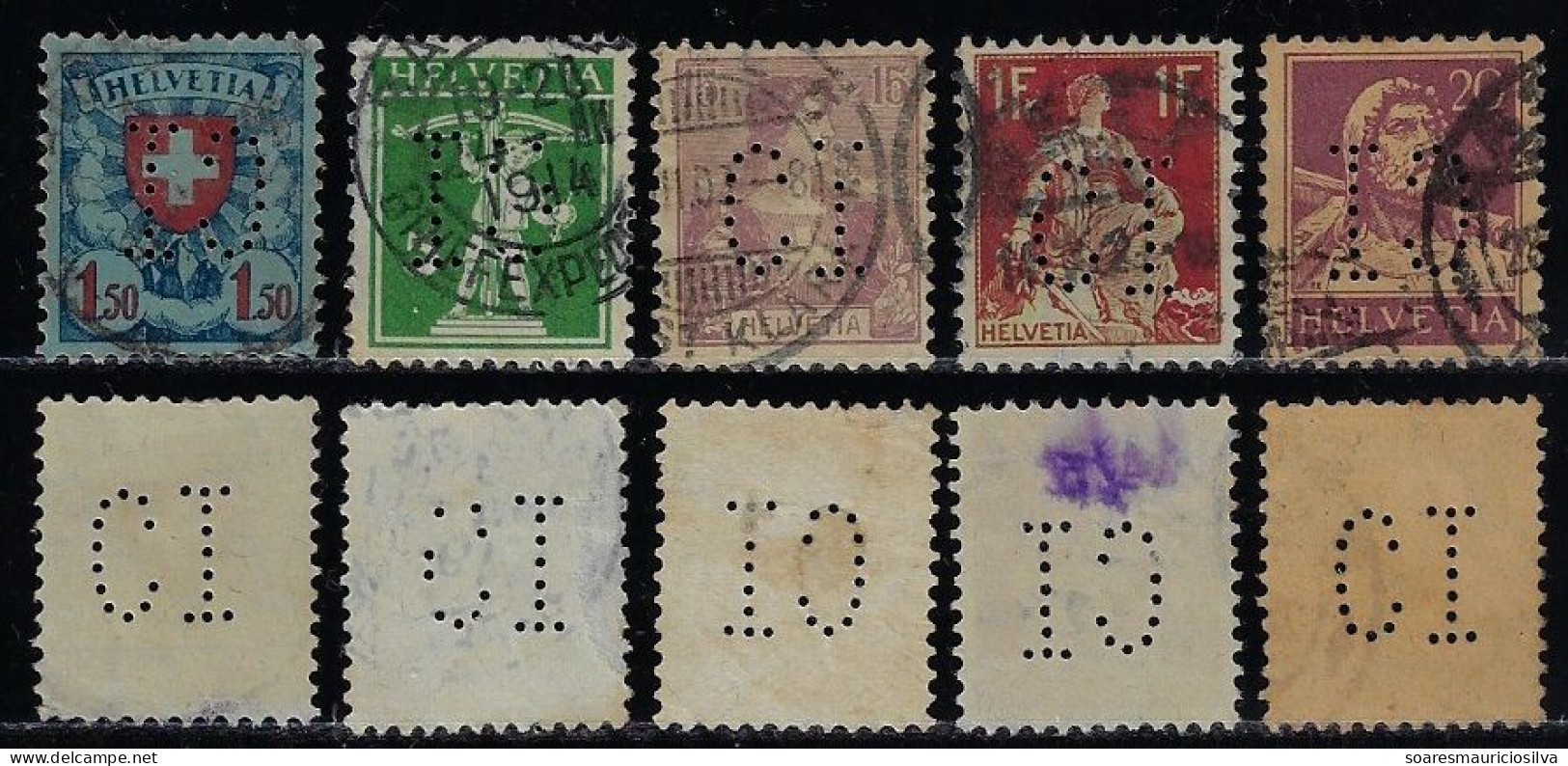 Switzerland 1906/1956 5 Stamp With Perfin CI By CIBA AG Society Of Chemical Industry In Basel Lochung Perfore - Perfin