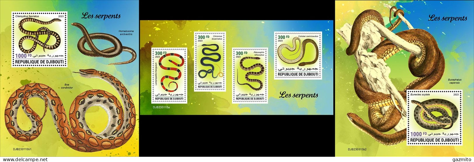 Djibouti 2023, Animals, Snakes, 4val In BF +2BF - Serpents