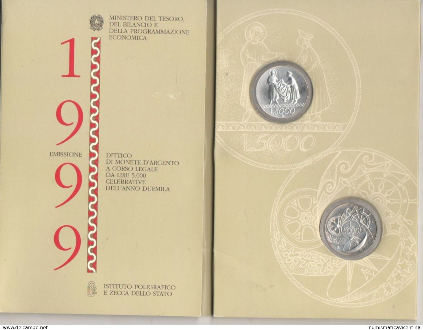 ITALIA 1999 Dittico 5000 + 5.000 Lire Verso Il 2000 Duemila Commemorative Silver Coins - Commémoratives