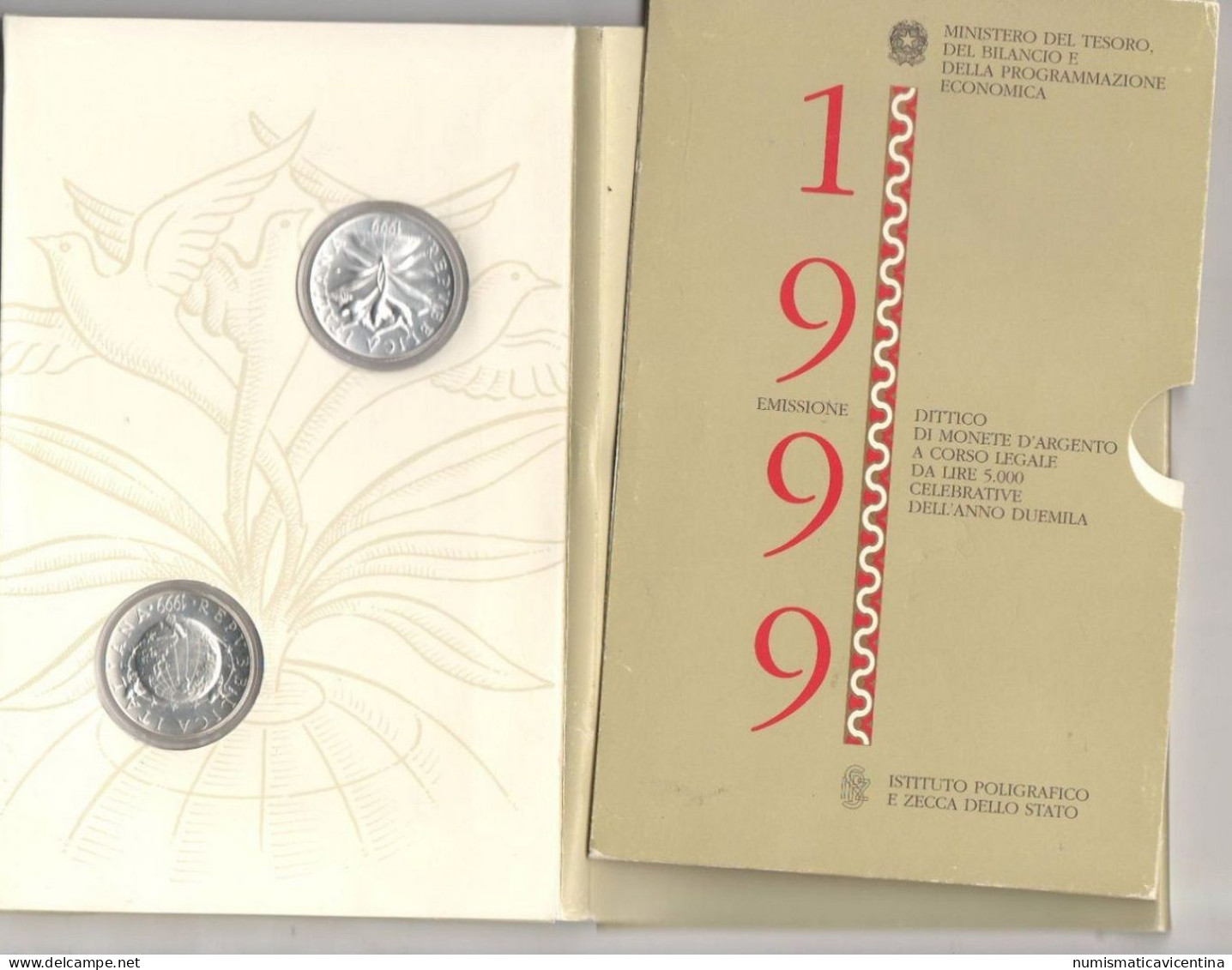 ITALIA 1999 Dittico 5000 + 5.000 Lire Verso Il 2000 Duemila Commemorative Silver Coins - Commémoratives