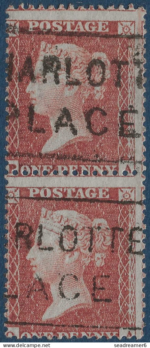 Grande Bretagne N°14 En Paire 1 Penny Rouge Brun Oblitérée Griffe Rectangle CHARLOTTE PLACE Rare & TTB - Gebraucht