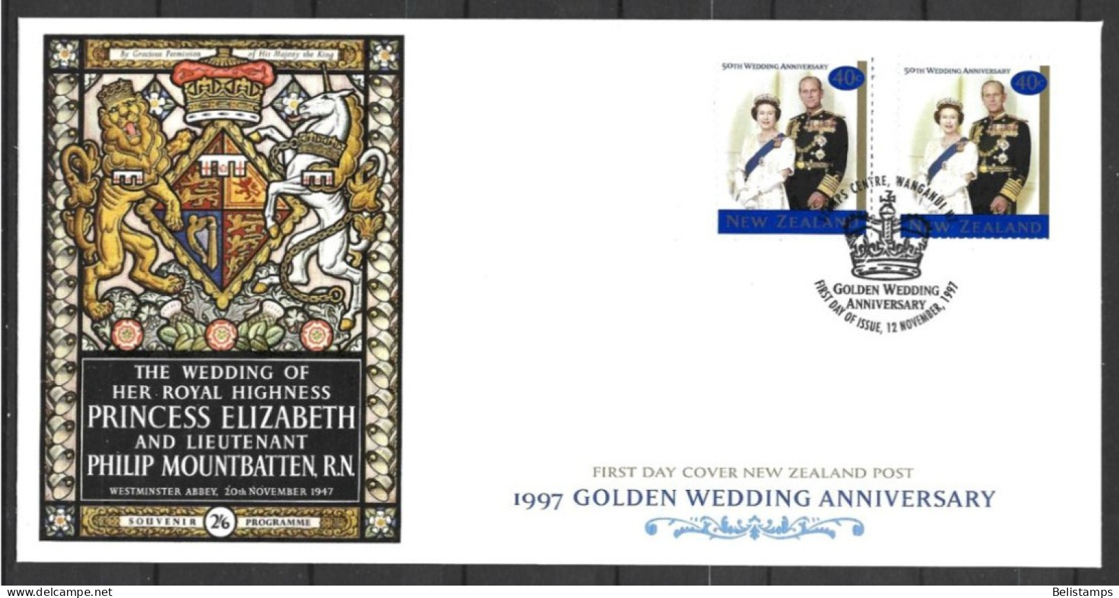 New Zealand 1997. Scott #1471 (FDC) 50th Wedding Anniv. Of Queen Elizabeth II & Prince Philip  *Complete Issue* - FDC