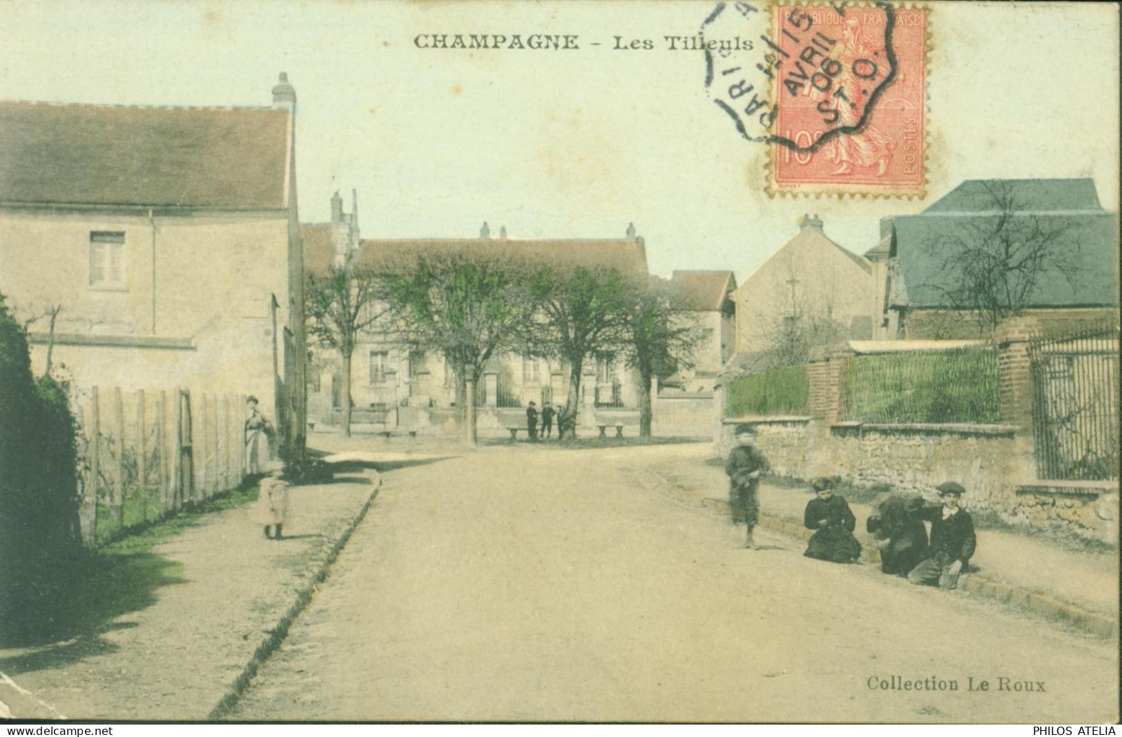 CPA CP Carte Postale Val D'Oise Champagne Les Tilleuls Collection Le Roux CAD Ambulant Paris à ? 1906 YT 129 - Champagne Sur Oise