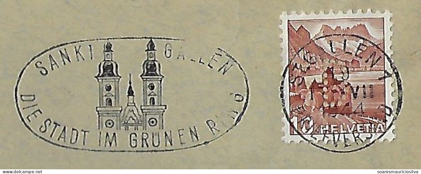 Switzerland 1944 Cover Stamp With Perfin DC By Danzas & Cie International Transport Slogan Cancel Abbey Of St Gallen - Perforés