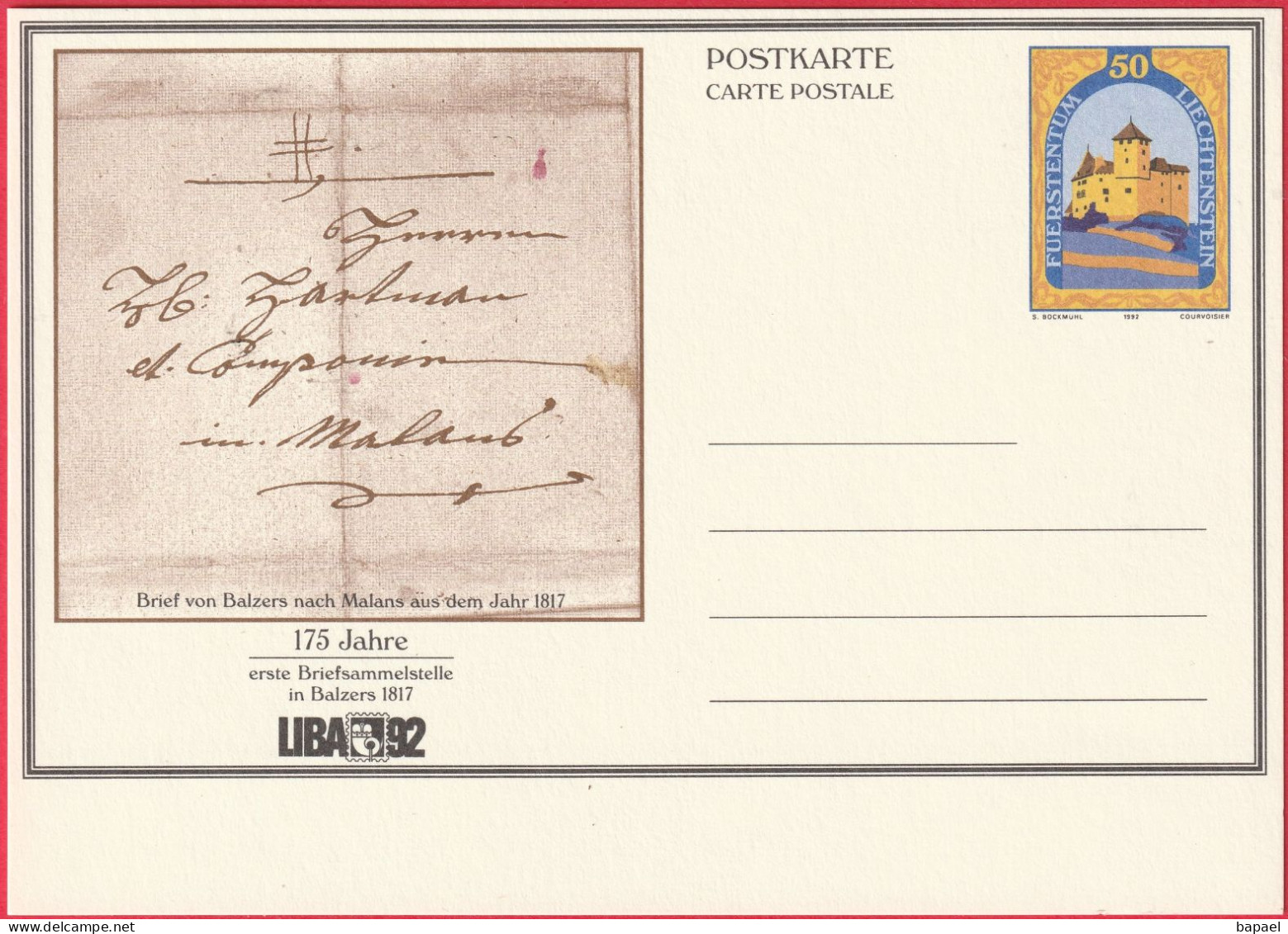 Entier Postal (CP) - Balzers (Liechtenstein) (1992) - Lettre De Balzers à Malans De 1817 - Postwaardestukken