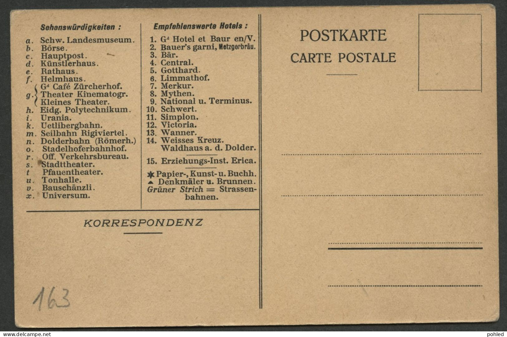 00350*SWITZERLAND*HELVETIA*ZÜRICH*STADTPLAN AUF EINER POSTKARTE - Rathenow