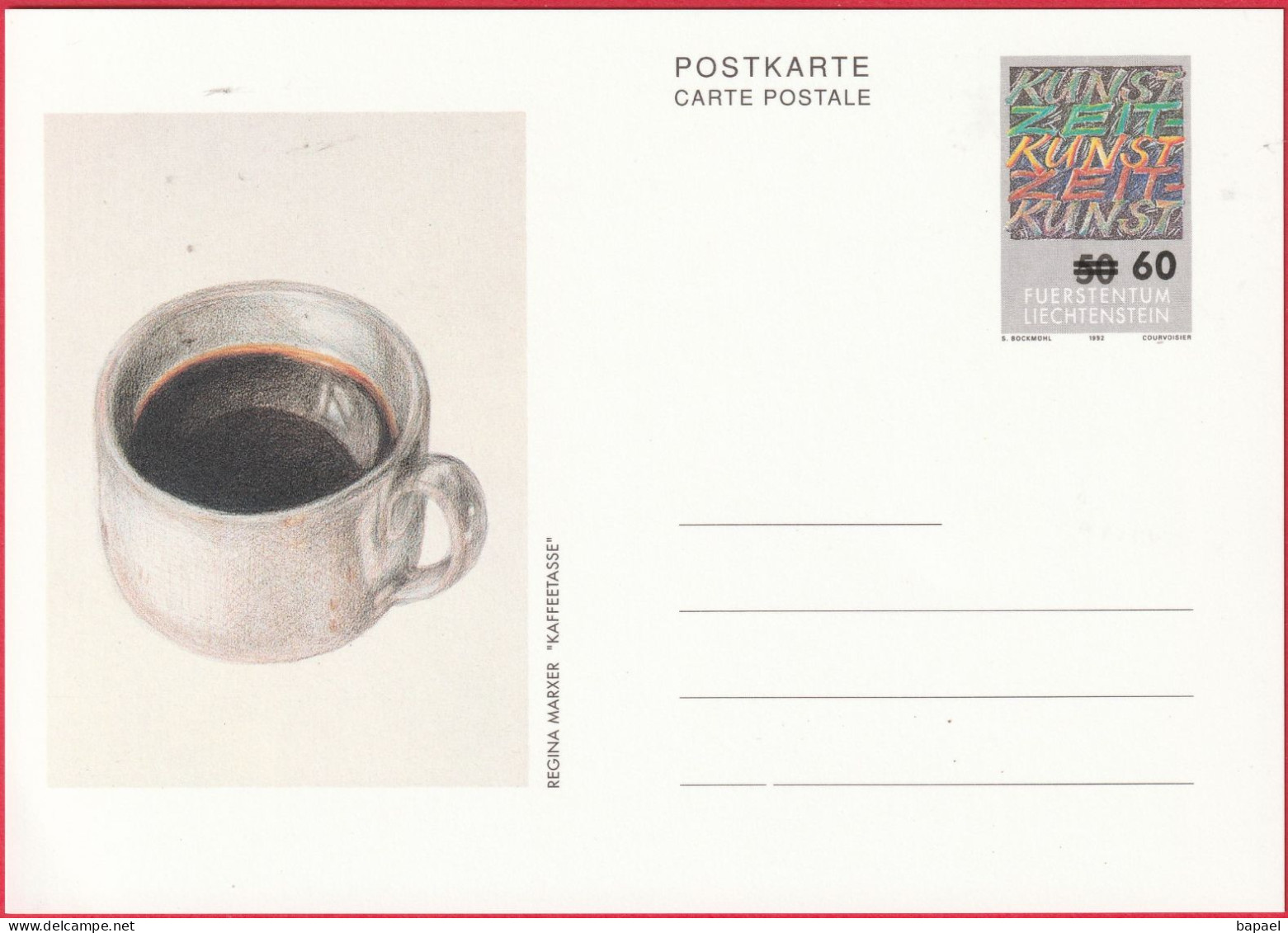 Entier Postal (CP) Liechtenstein (1992) - ''Kafeetasse'' De Regina Marxer - Interi Postali