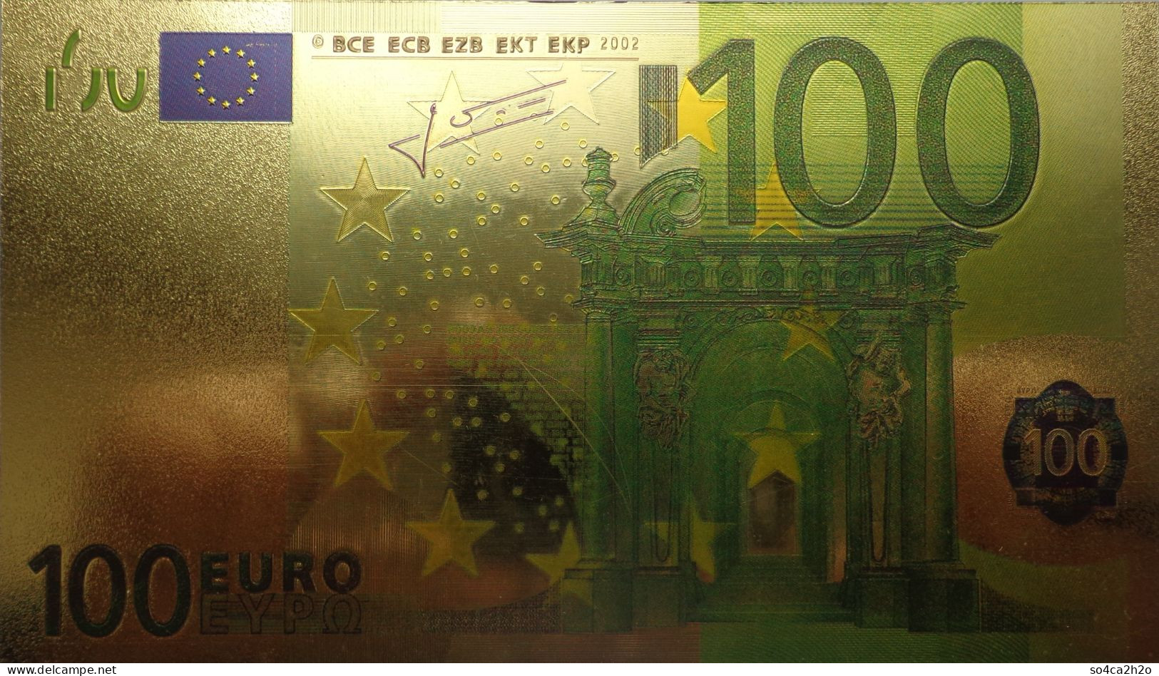 Billet Plaqué Or 24K  100 Euros Colorisé UNC - Specimen