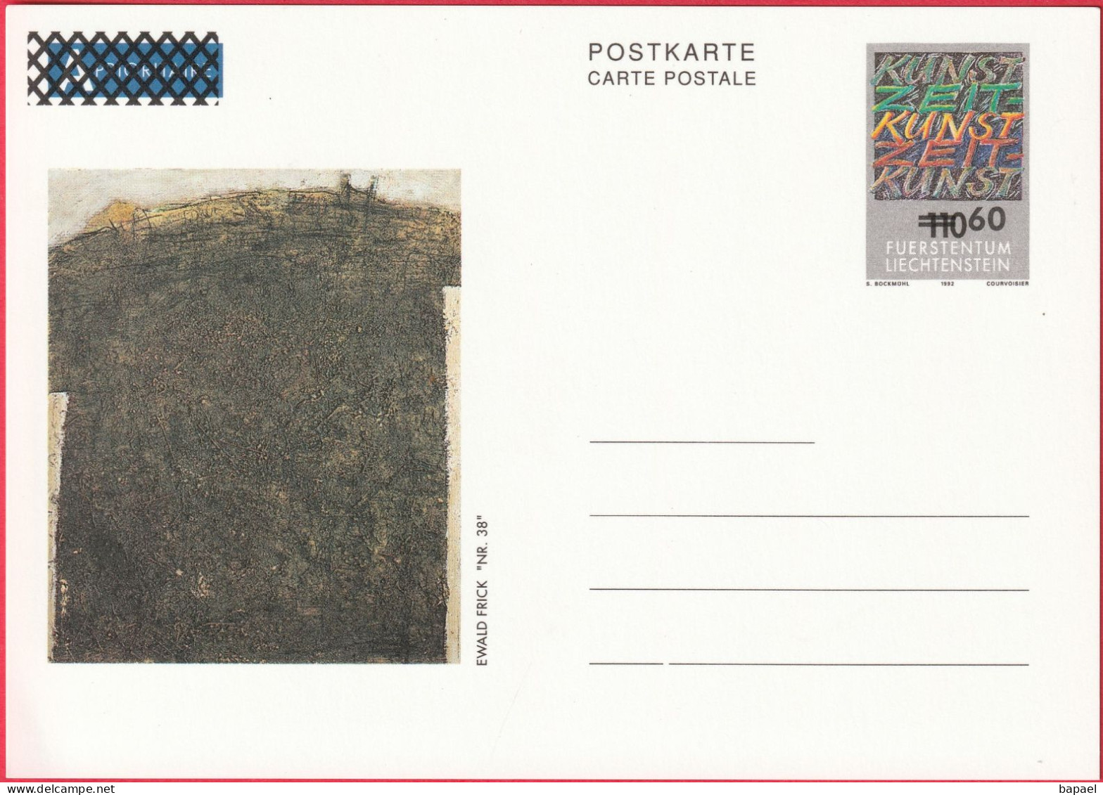 Entier Postal (CP) Liechtenstein (1992) - ''NR.38'' De Ewald Frick - Postwaardestukken