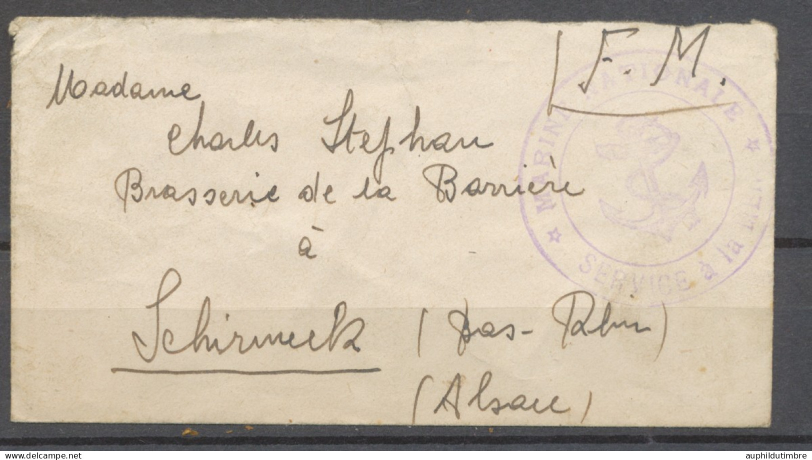 1939 POSTE NAVALE/BUREAU N°11 Au Dos En Départ Ancre Au Recto, Superbe X1427 - Maritieme Post