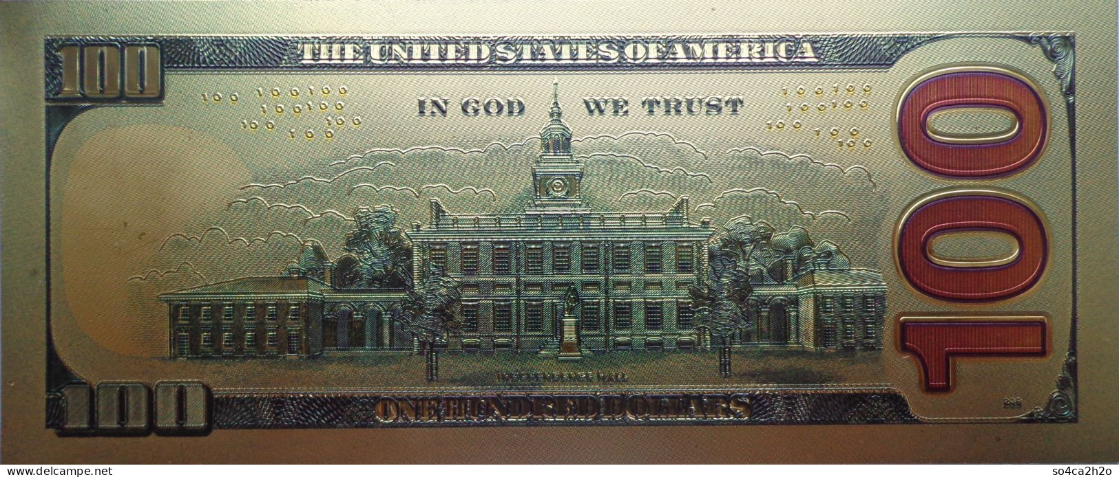 Billet Plaqué Or 24K Colorisé USA  100 Dollars Sceau Vert Série 2009 NEUF - Fictifs & Spécimens