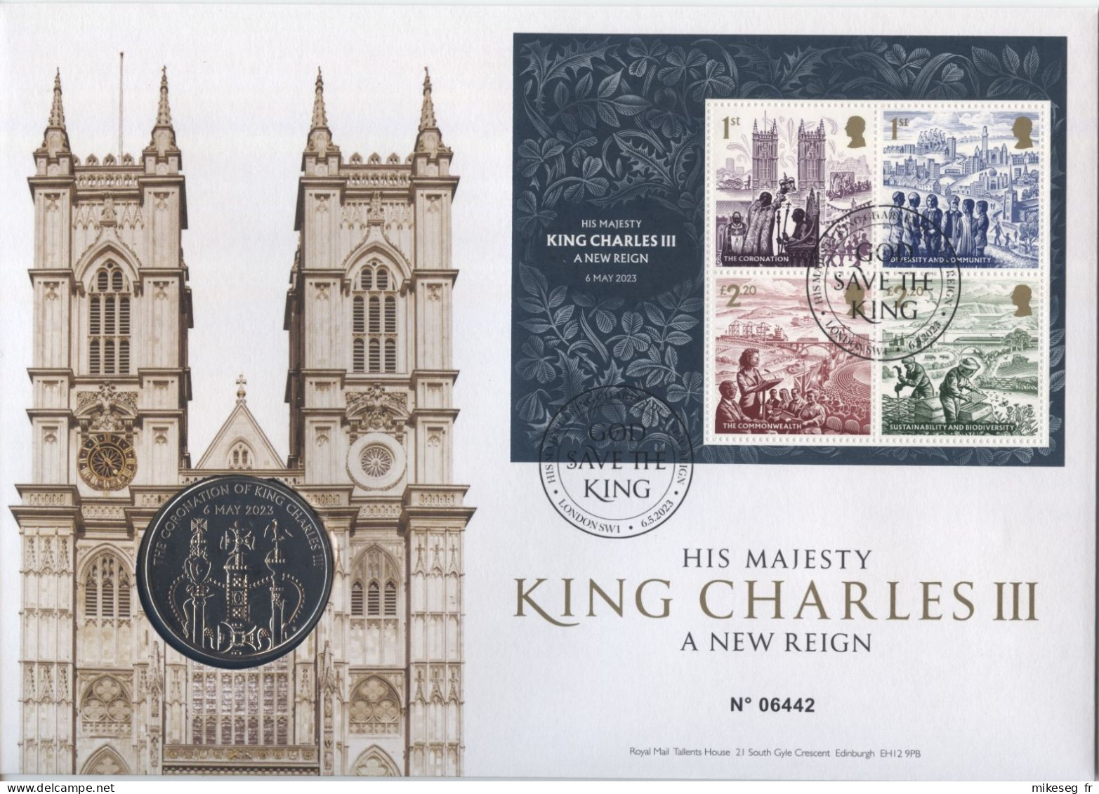 Grande-Bretagne 2023 - His Majesty King Charles III - FDC Coronation Sheetlet With A 5 Pounds Coin - 2021-... Decimal Issues