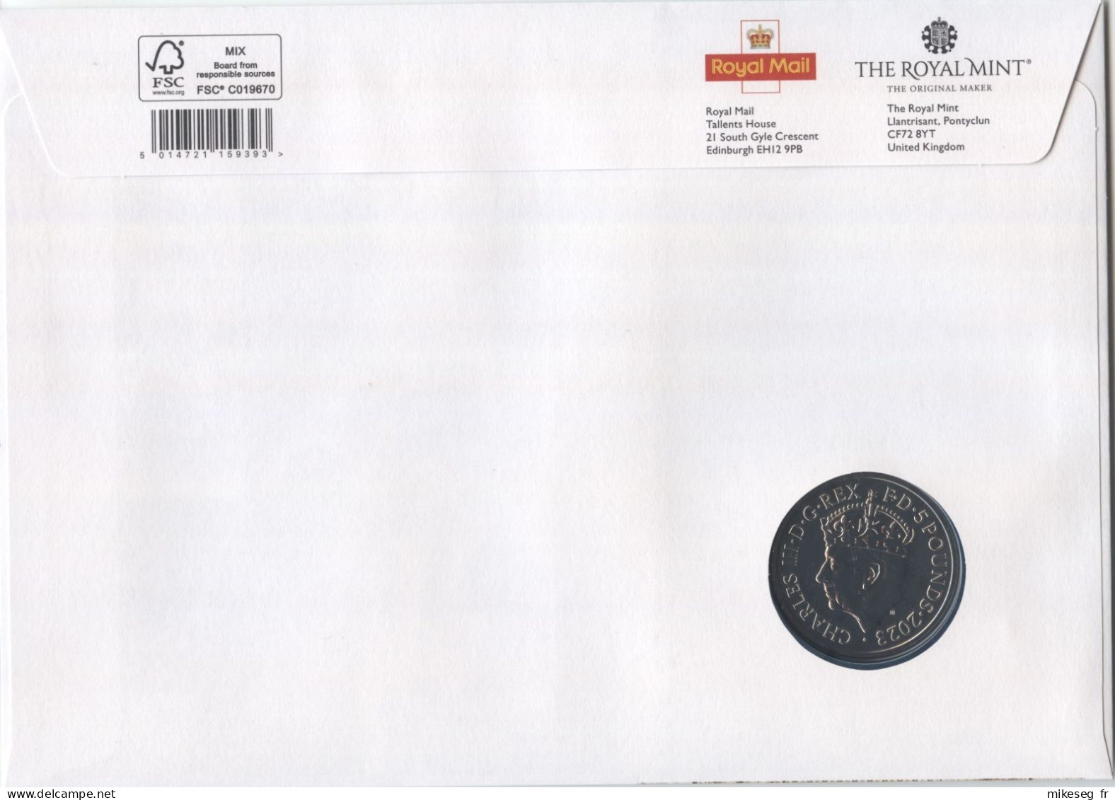 Grande-Bretagne 2023 - His Majesty King Charles III - FDC Coronation Sheetlet With A 5 Pounds Coin - 2021-... Dezimalausgaben