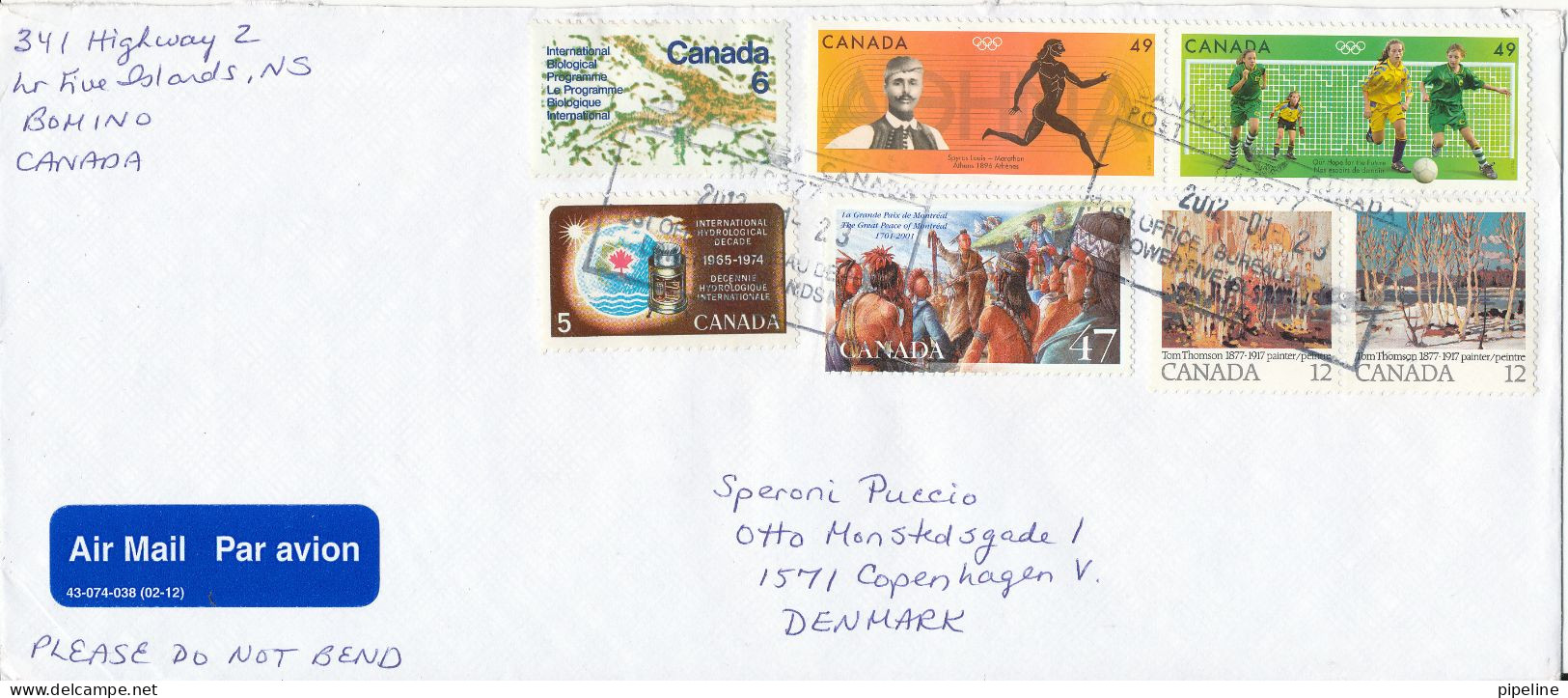 Canada Cover Sent Air Mail To Denmark 23-1-2012 With A Lot Of Topic Stamps - Lettres & Documents