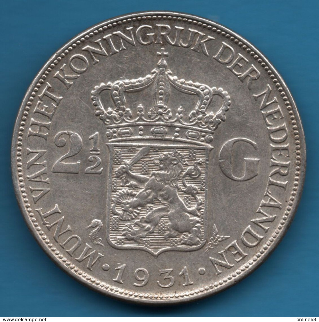 NEDERLAND Netherlands 2 ½ GULDEN 1931 KM# 165 Argent 720‰ Silver WILHELMINA KONINGIN DER NEDERLANDEN - 2 1/2 Florín Holandés (Gulden)