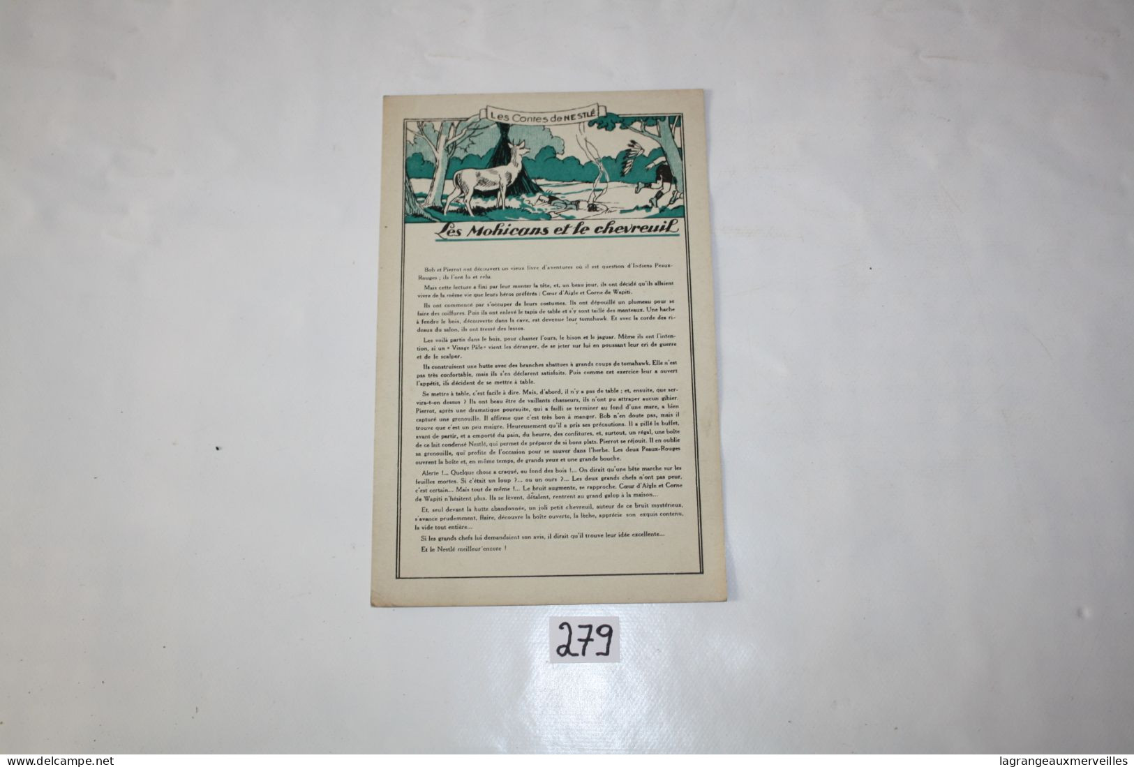 C279 Ancien Buvard - 1930 - Nestlé - Très RARE - Les Fables De Nestlé - Les Mohicans Et Le Chevreuil - N